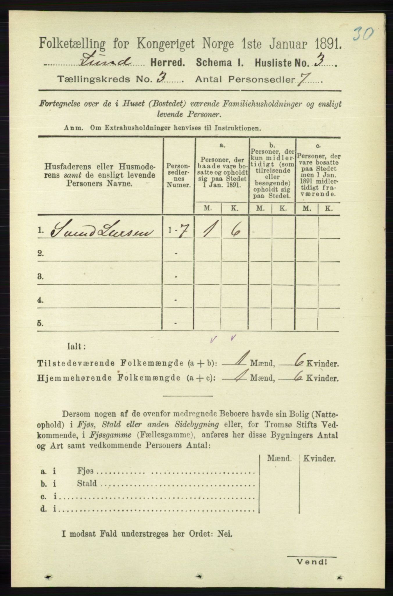 RA, 1891 census for 1112 Lund, 1891, p. 508