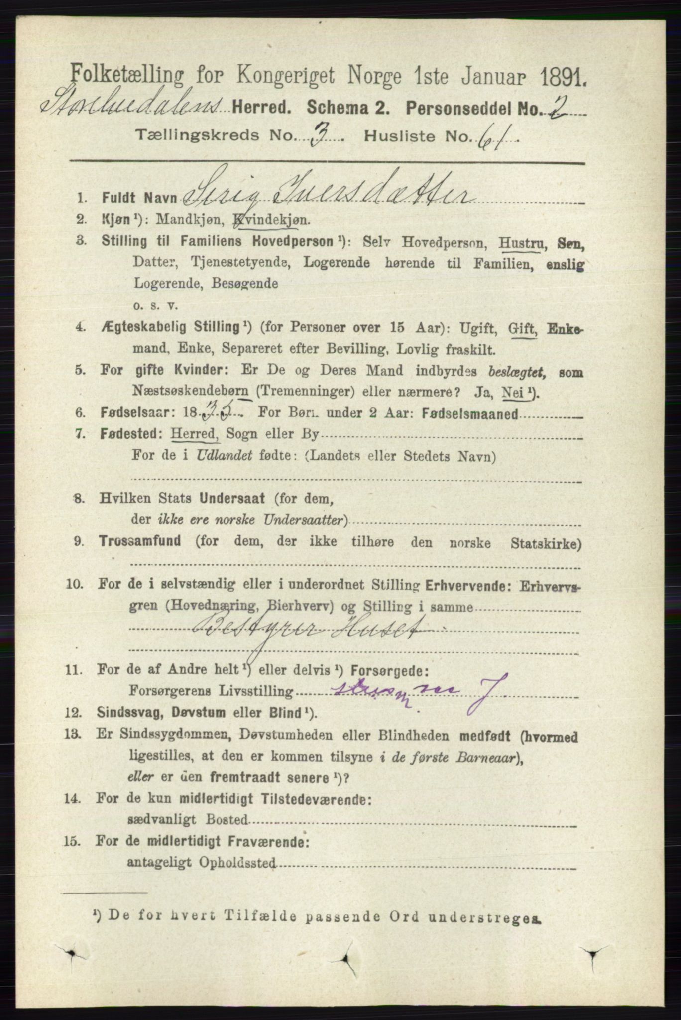 RA, 1891 census for 0430 Stor-Elvdal, 1891, p. 1278