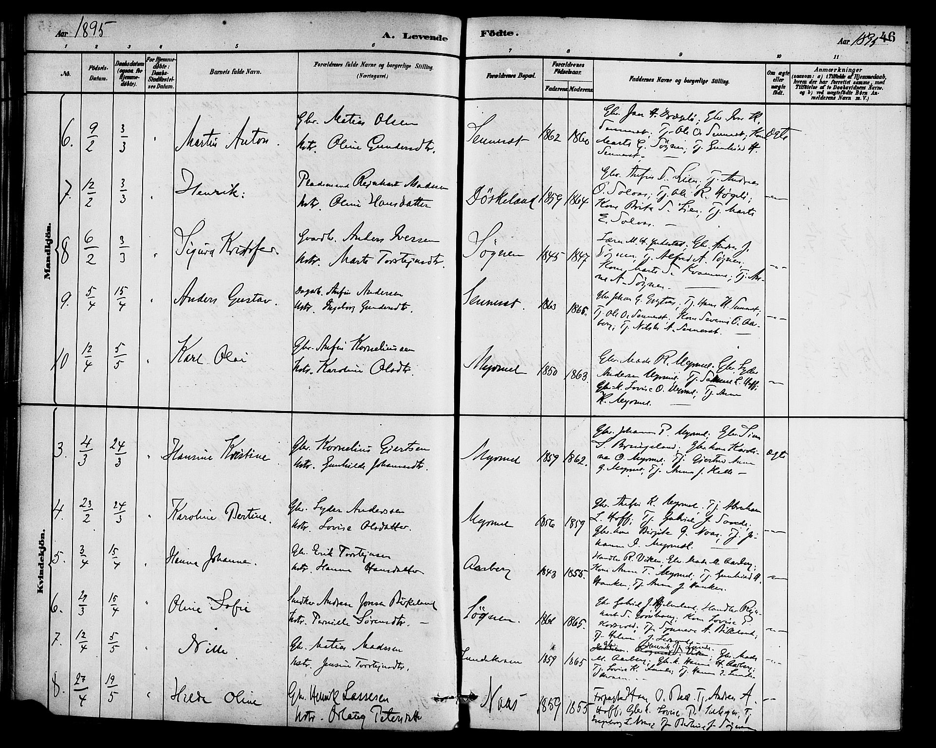 Gaular sokneprestembete, AV/SAB-A-80001/H/Haa: Parish register (official) no. B 1, 1882-1897, p. 46