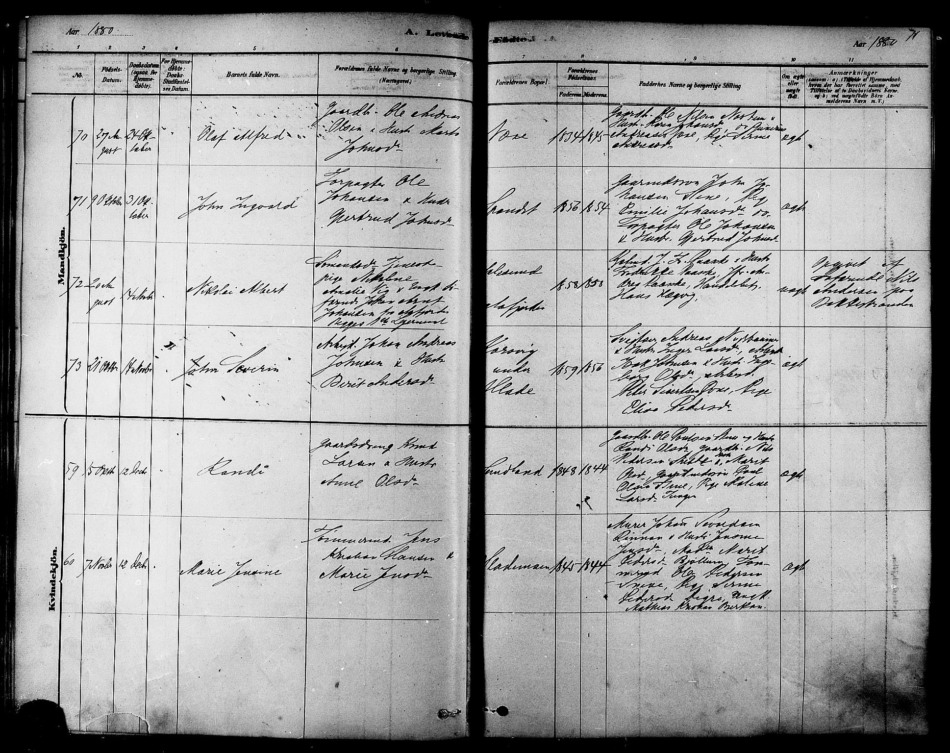 Ministerialprotokoller, klokkerbøker og fødselsregistre - Sør-Trøndelag, AV/SAT-A-1456/606/L0294: Parish register (official) no. 606A09, 1878-1886, p. 71