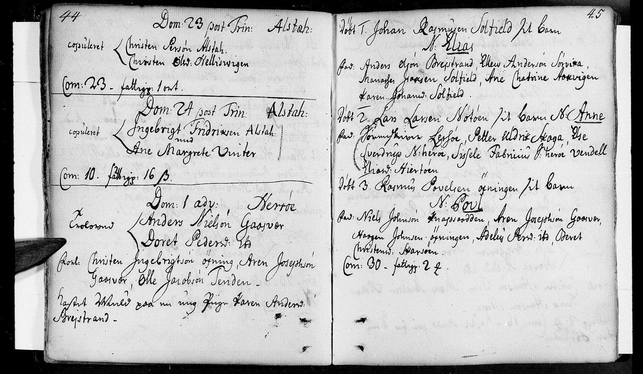 Ministerialprotokoller, klokkerbøker og fødselsregistre - Nordland, SAT/A-1459/830/L0434: Parish register (official) no. 830A03, 1737-1767, p. 44-45