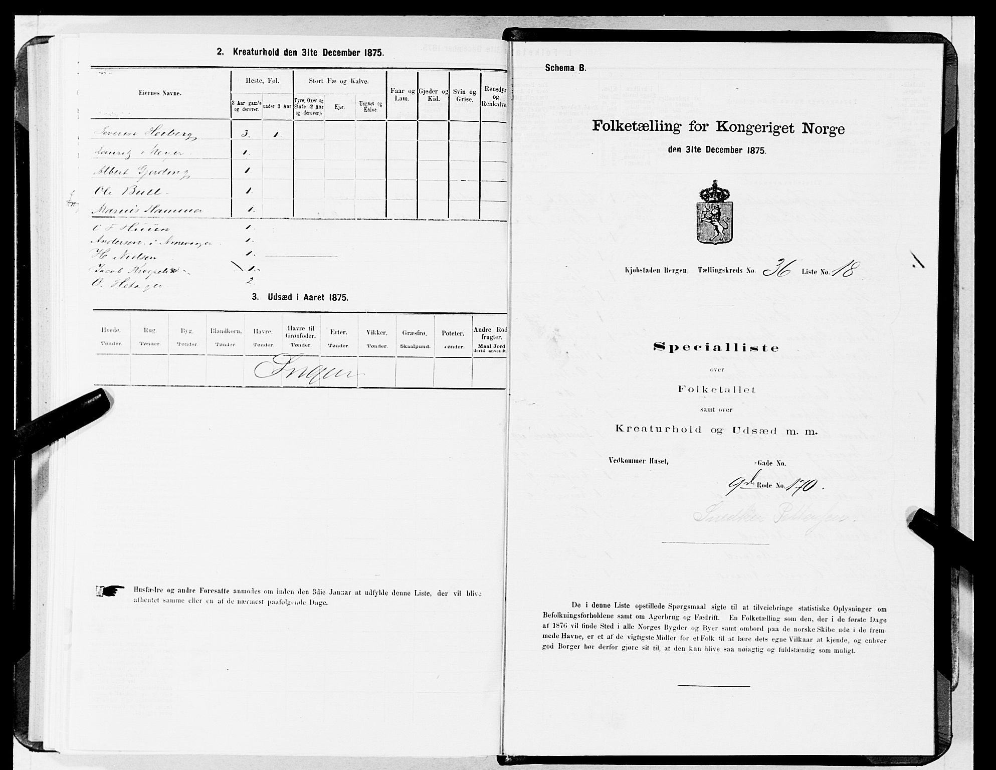 SAB, 1875 census for 1301 Bergen, 1875, p. 1875