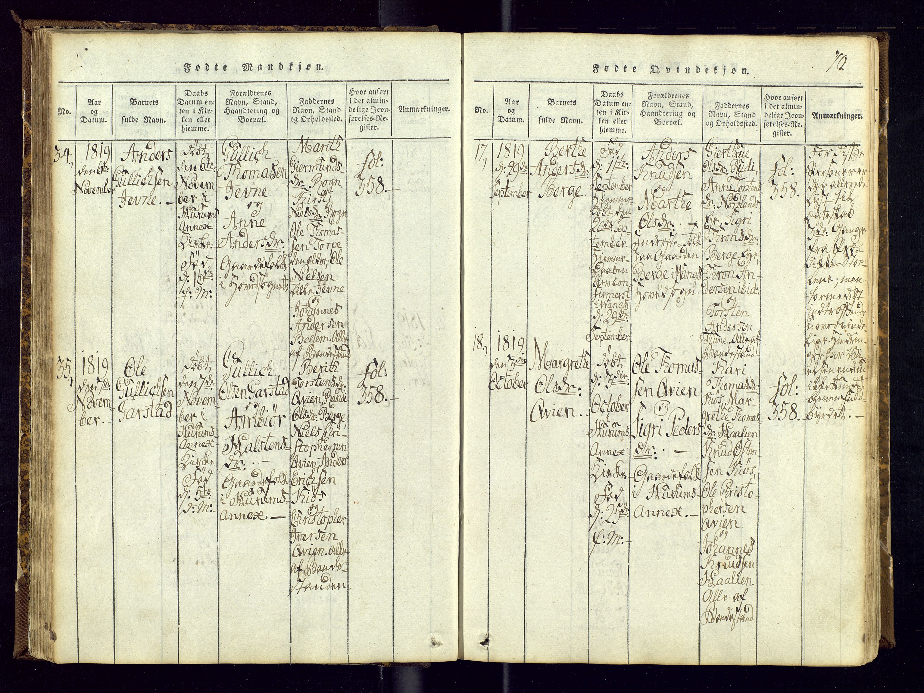 Vang prestekontor, Valdres, AV/SAH-PREST-140/H/Ha/L0004: Parish register (official) no. 4, 1814-1831, p. 70