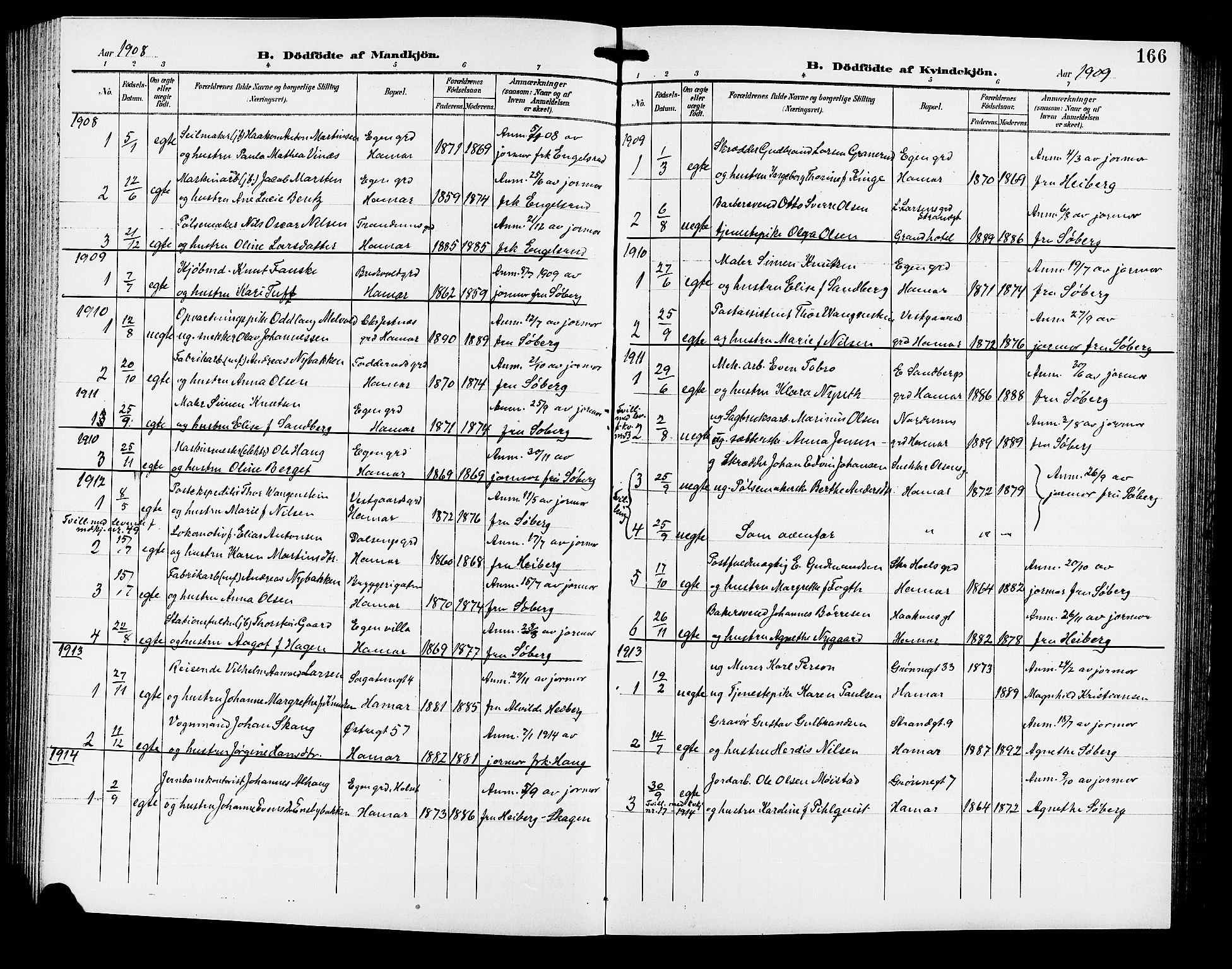 Hamar prestekontor, AV/SAH-DOMPH-002/H/Ha/Hab/L0001: Parish register (copy) no. 1, 1899-1914, p. 166