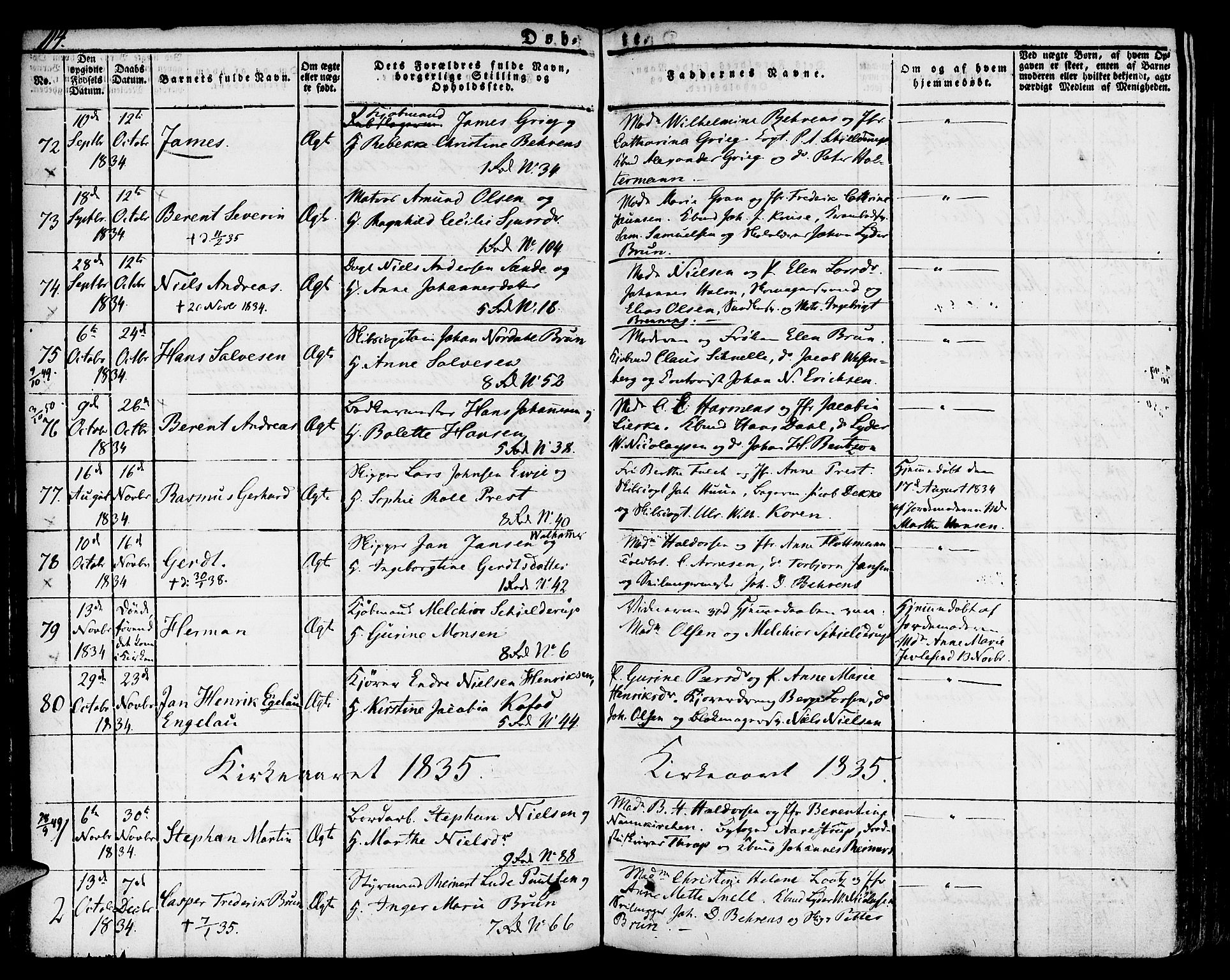 Nykirken Sokneprestembete, SAB/A-77101/H/Hab: Parish register (copy) no. A 5I, 1821-1841, p. 114