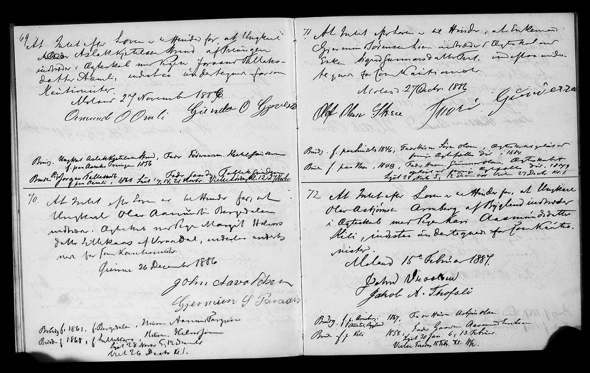 Fyresdal kirkebøker, SAKO/A-263/H/Hb/L0001: Best man's statements no. 1, 1880-1897