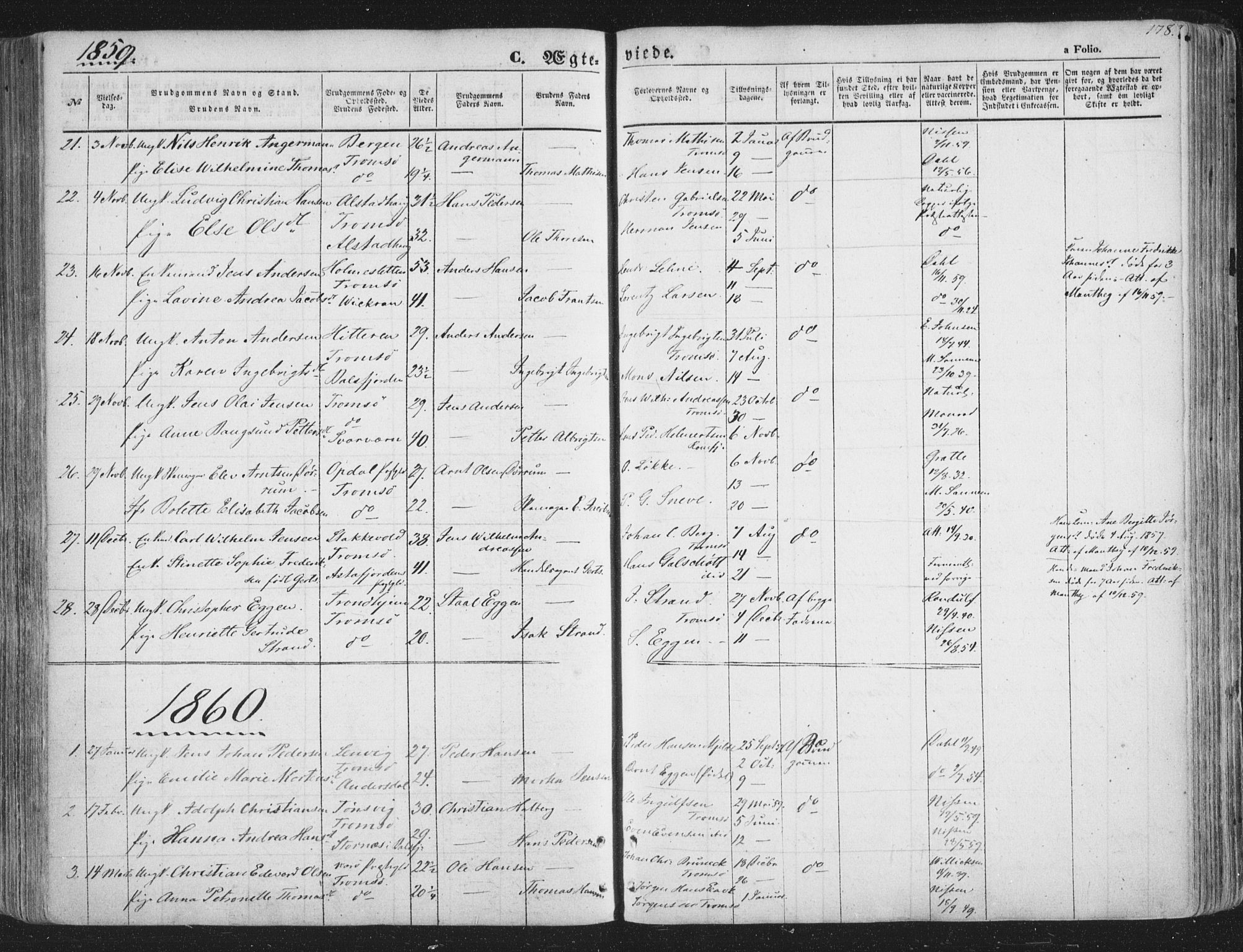 Tromsø sokneprestkontor/stiftsprosti/domprosti, AV/SATØ-S-1343/G/Ga/L0011kirke: Parish register (official) no. 11, 1856-1865, p. 178