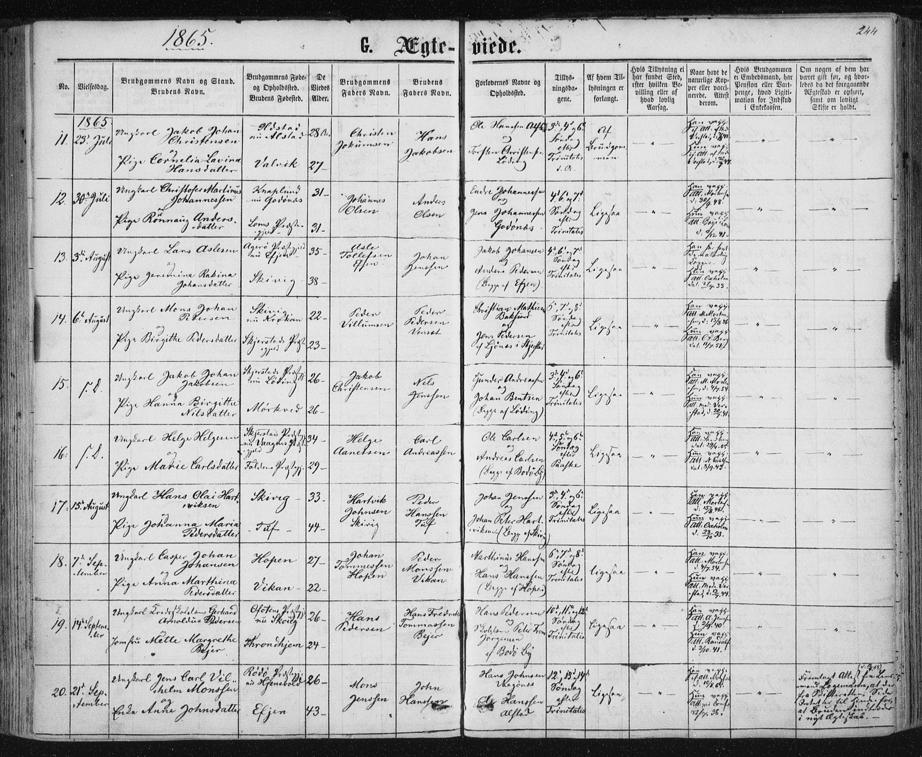 Ministerialprotokoller, klokkerbøker og fødselsregistre - Nordland, AV/SAT-A-1459/801/L0008: Parish register (official) no. 801A08, 1864-1875, p. 244