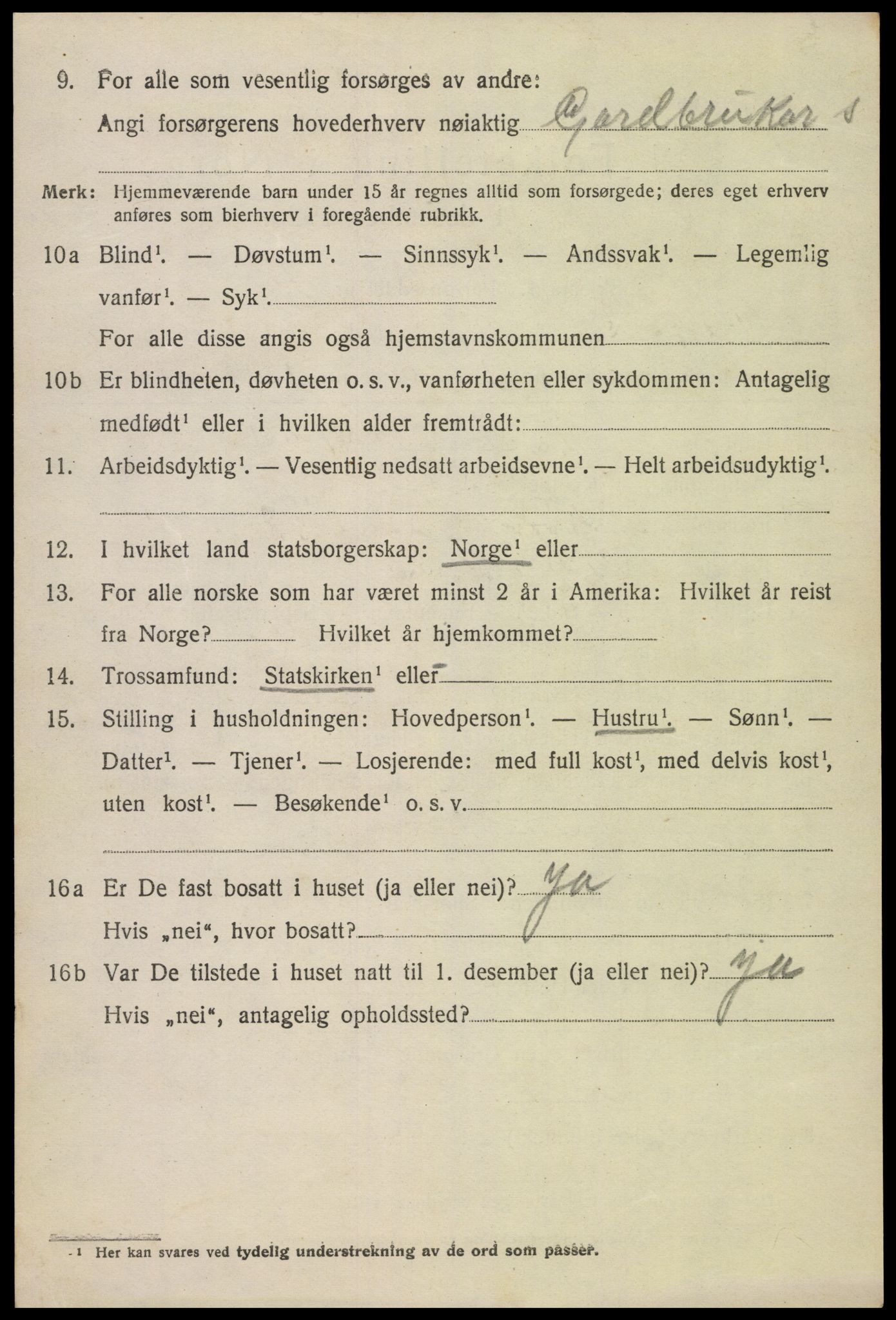 SAK, 1920 census for Vegusdal, 1920, p. 1276