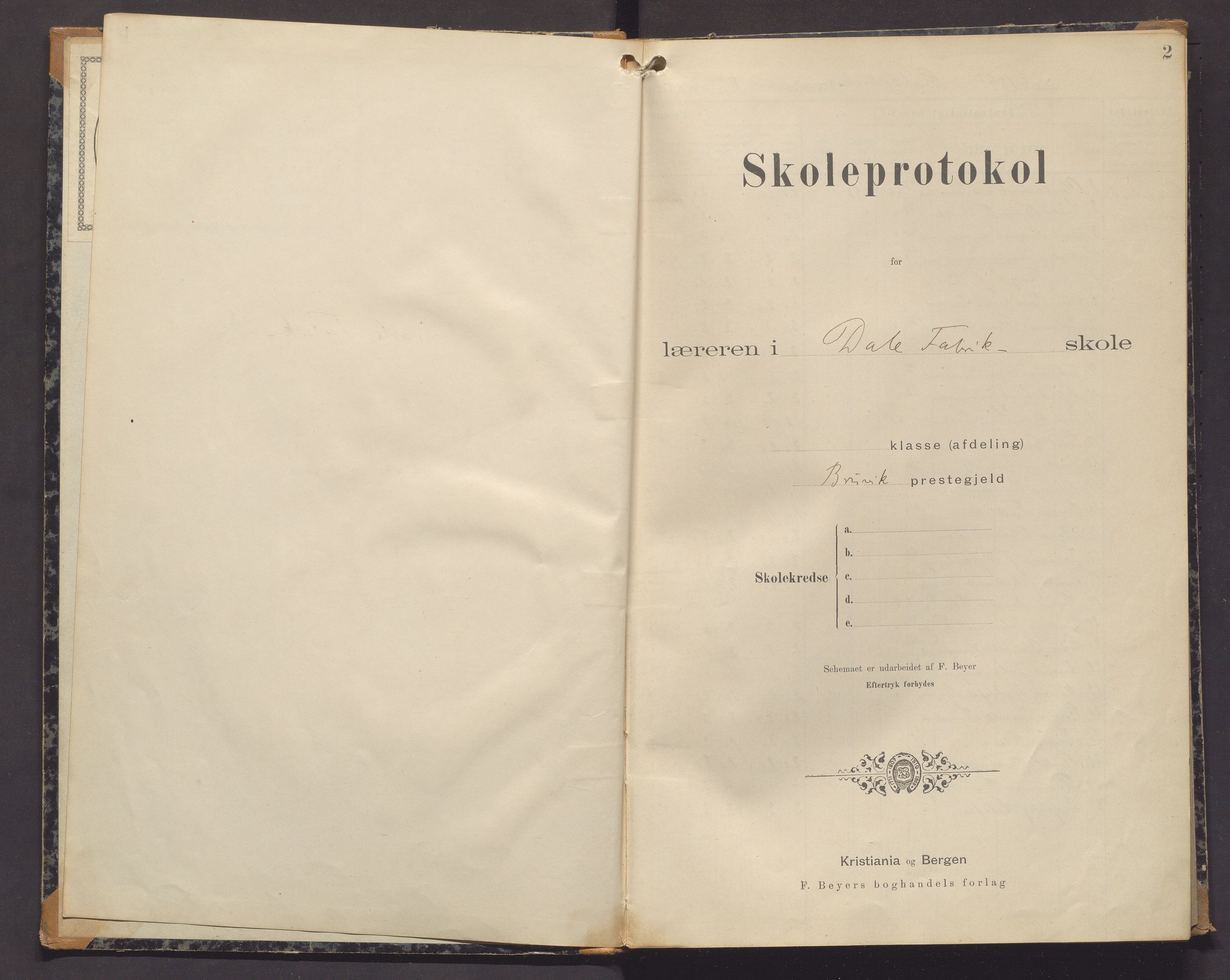 Bruvik kommune. Barneskulane, IKAH/1251a-231/F/Fc/L0004: Skuleprotokoll for Dale fabrikkskule, 1895-1910