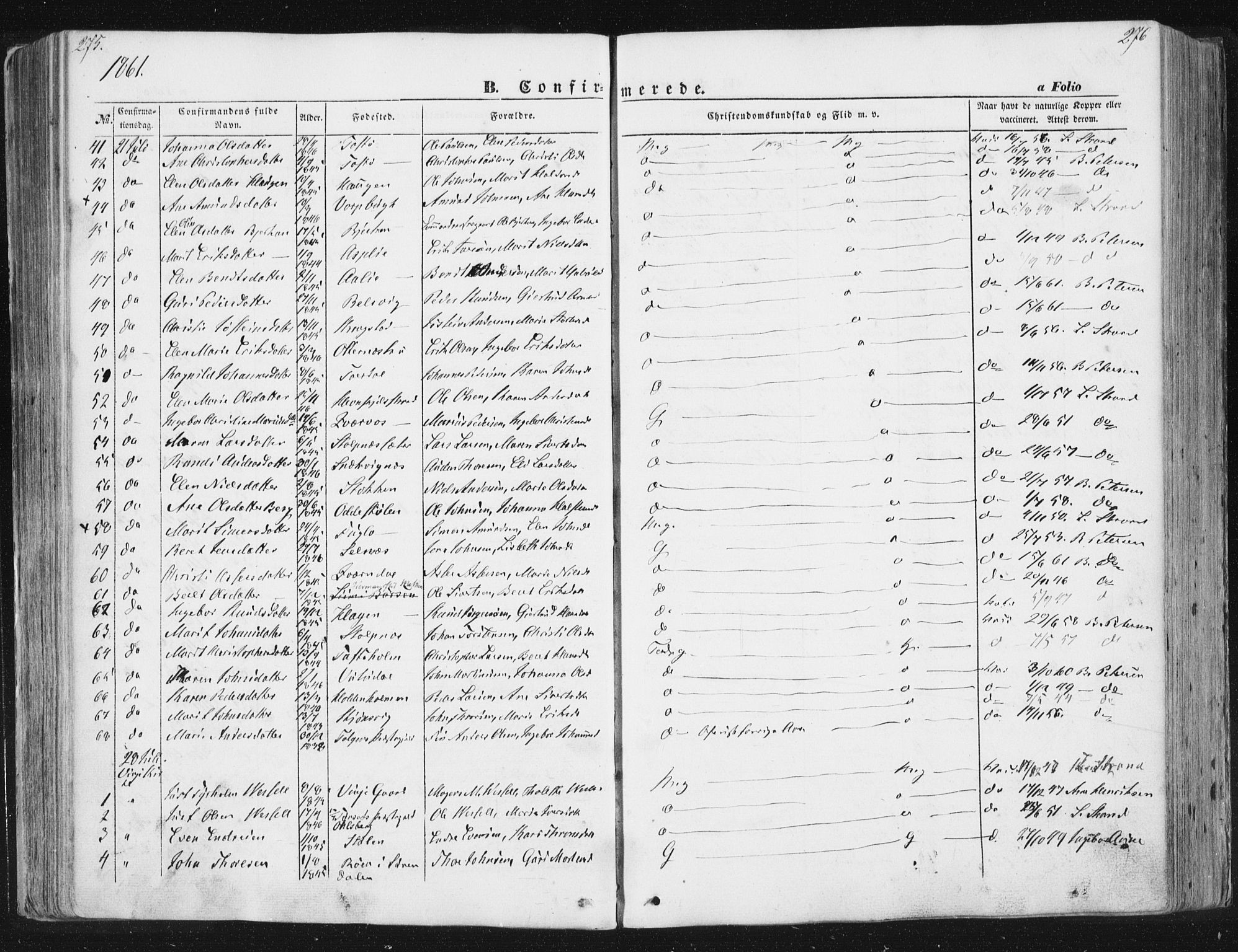 Ministerialprotokoller, klokkerbøker og fødselsregistre - Sør-Trøndelag, AV/SAT-A-1456/630/L0494: Parish register (official) no. 630A07, 1852-1868, p. 275-276