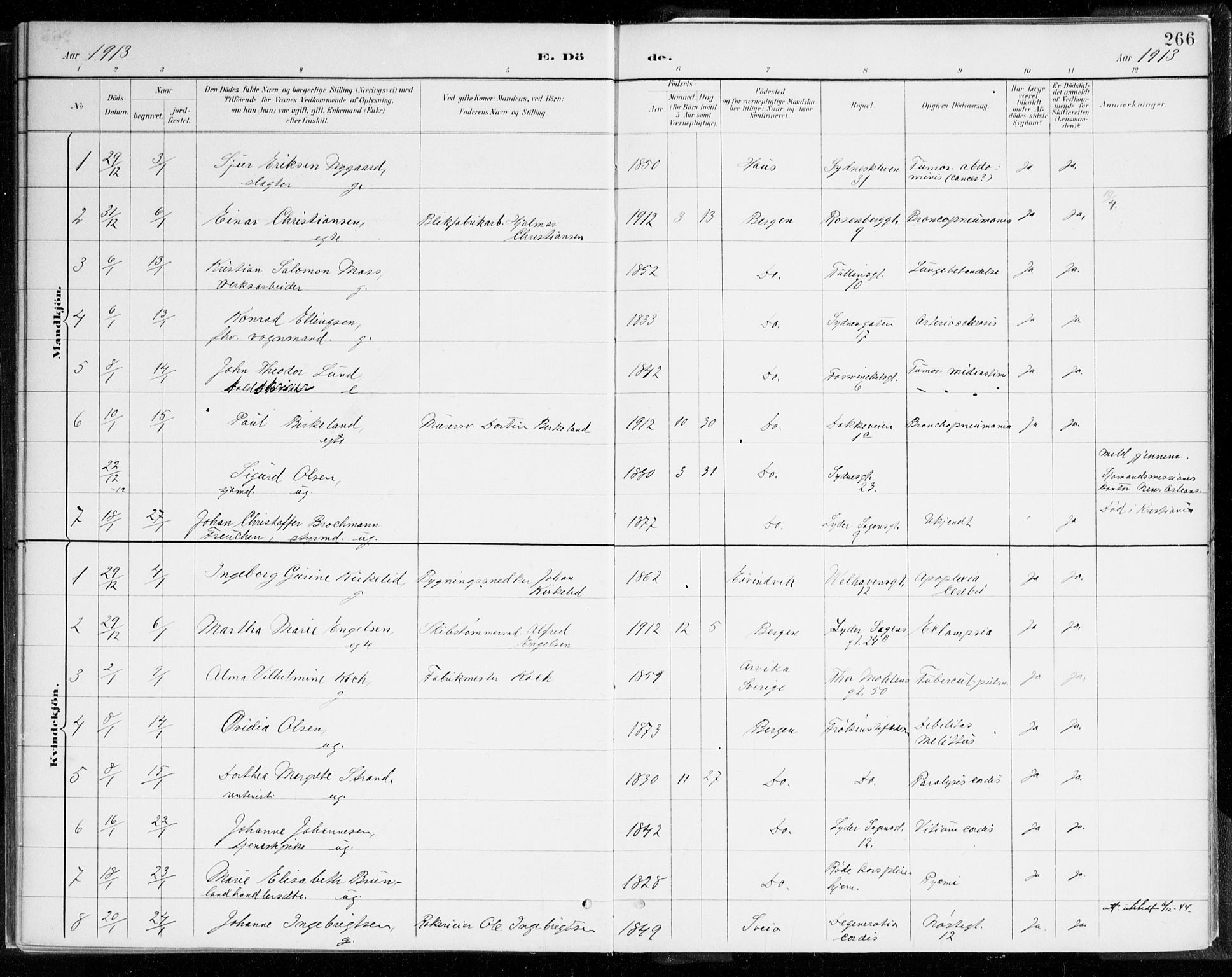 Johanneskirken sokneprestembete, SAB/A-76001/H/Haa/L0019: Parish register (official) no. E 1, 1885-1915, p. 266