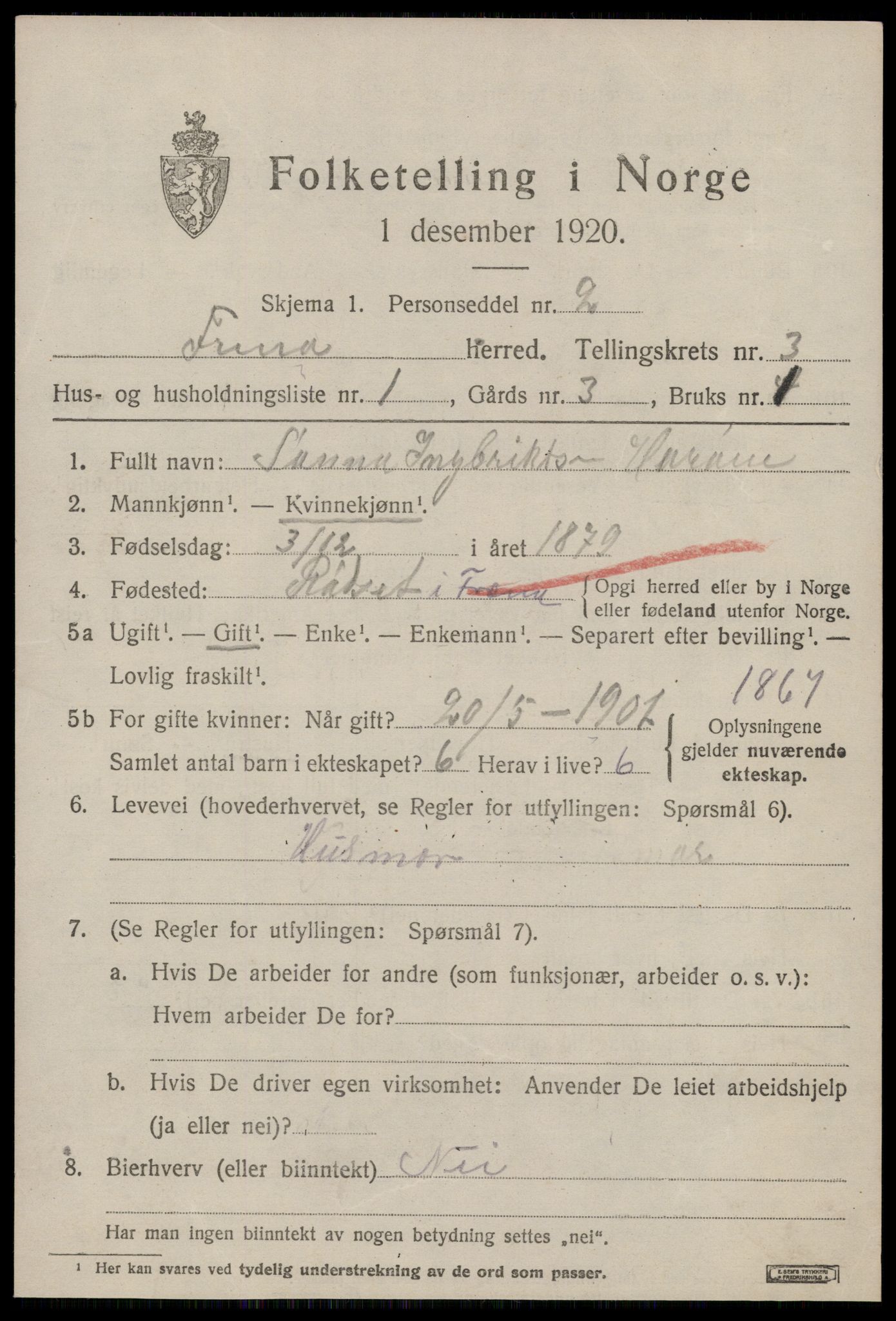 SAT, 1920 census for Fræna, 1920, p. 2307