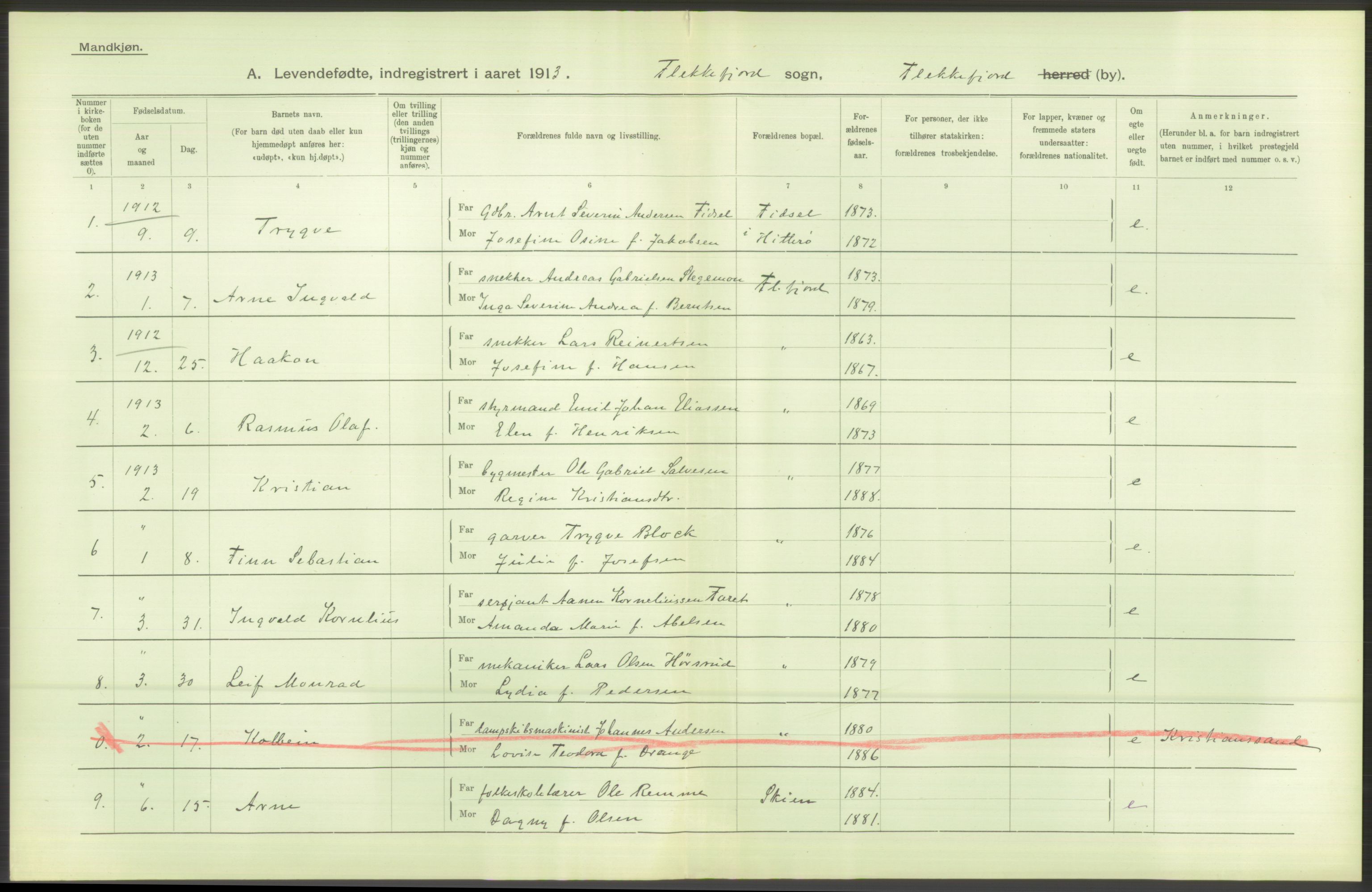 Statistisk sentralbyrå, Sosiodemografiske emner, Befolkning, RA/S-2228/D/Df/Dfb/Dfbc/L0023: Lister og Mandals amt: Levendefødte menn og kvinner samt gifte. Bygder og byer., 1913, p. 344