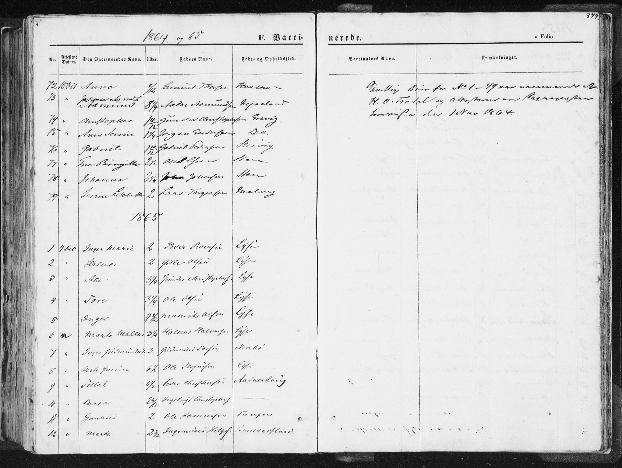 Høgsfjord sokneprestkontor, SAST/A-101624/H/Ha/Haa/L0001: Parish register (official) no. A 1, 1854-1875, p. 374