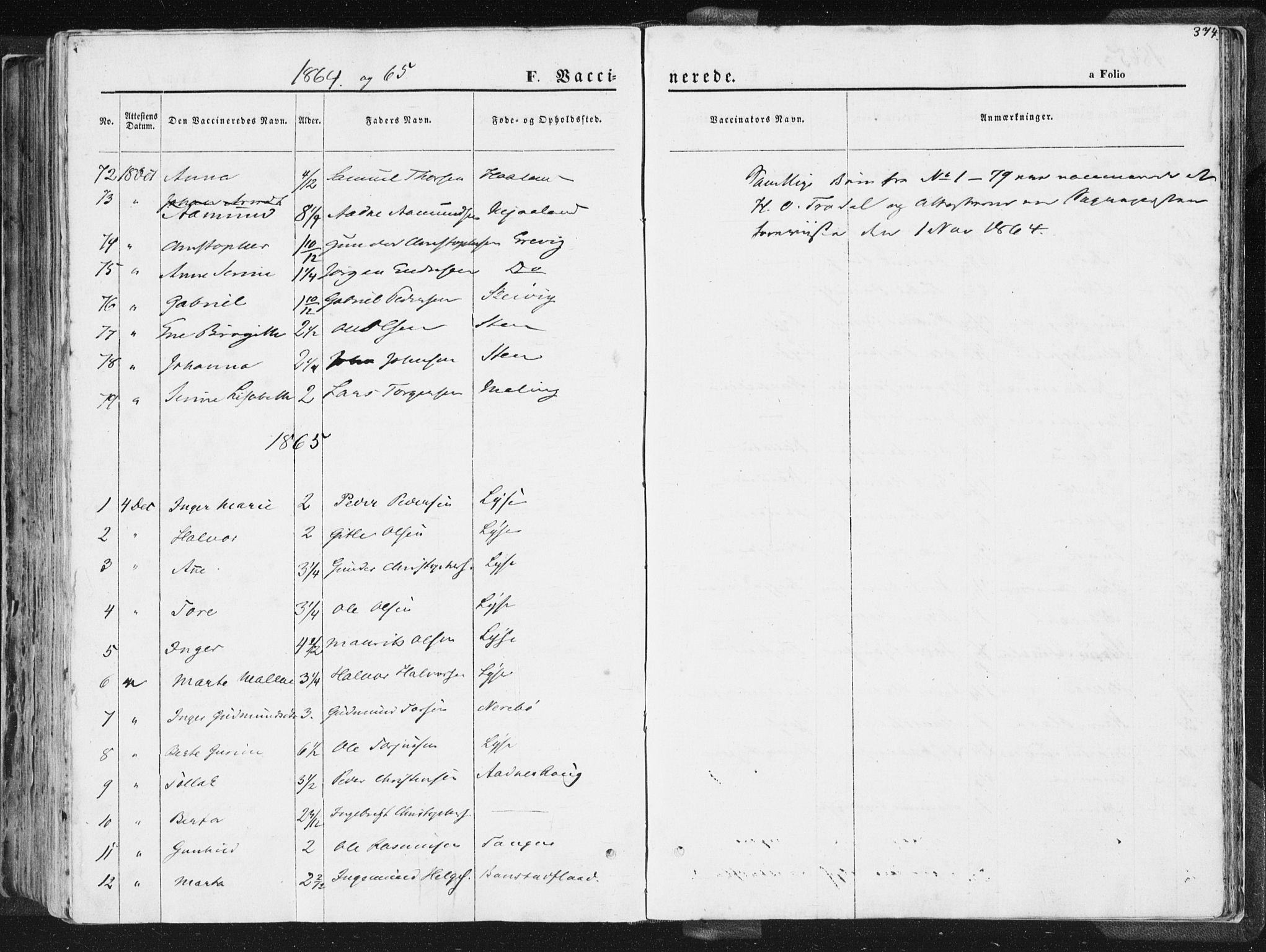 Høgsfjord sokneprestkontor, AV/SAST-A-101624/H/Ha/Haa/L0001: Parish register (official) no. A 1, 1854-1875, p. 374