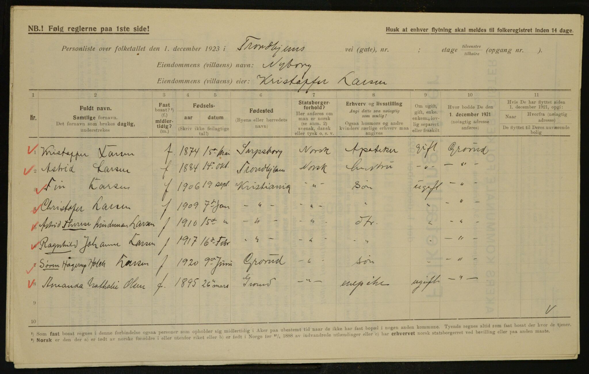 , Municipal Census 1923 for Aker, 1923, p. 33783