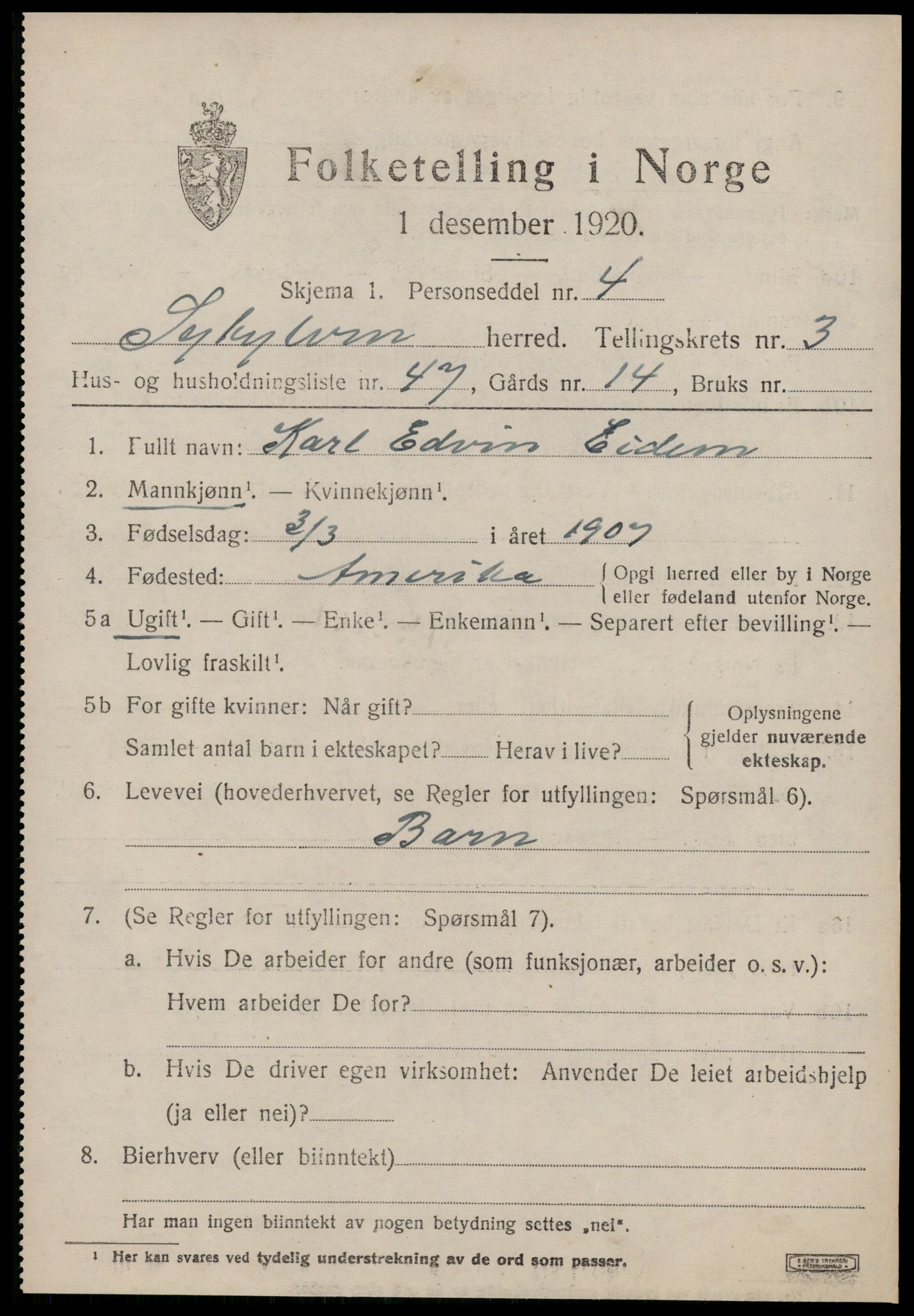 SAT, 1920 census for Sykkylven, 1920, p. 2703