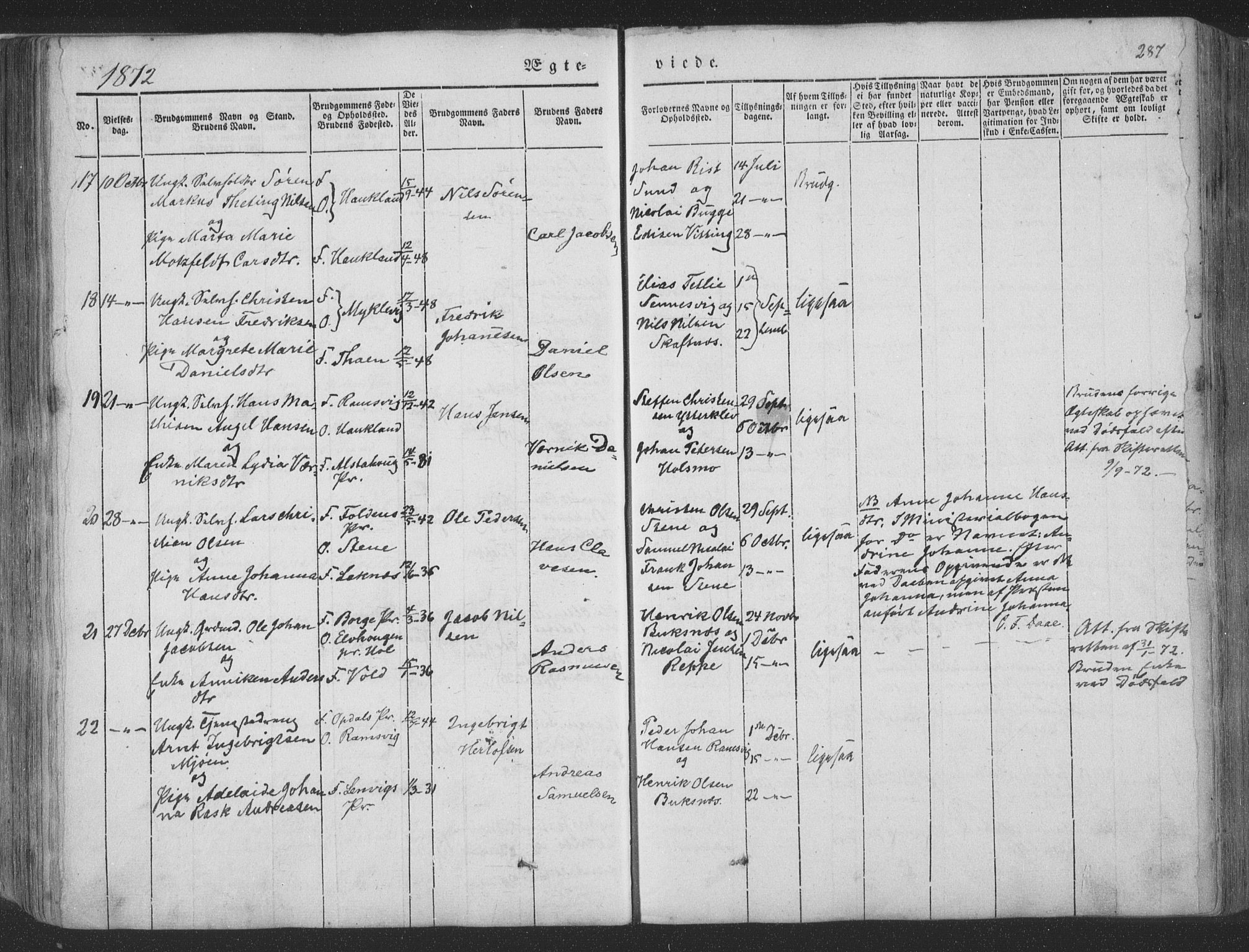 Ministerialprotokoller, klokkerbøker og fødselsregistre - Nordland, AV/SAT-A-1459/881/L1165: Parish register (copy) no. 881C02, 1854-1876, p. 287