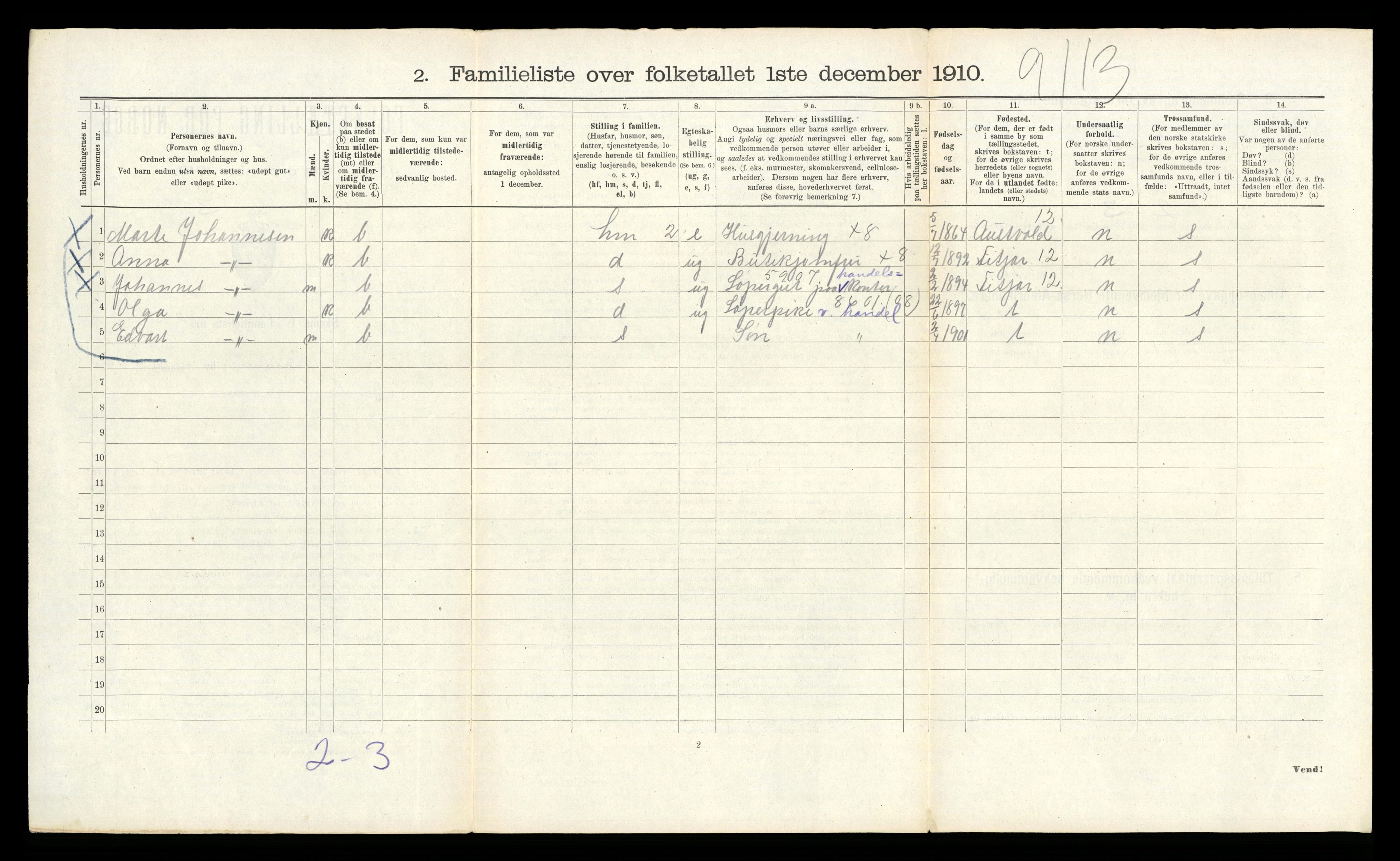 RA, 1910 census for Bergen, 1910, p. 10940