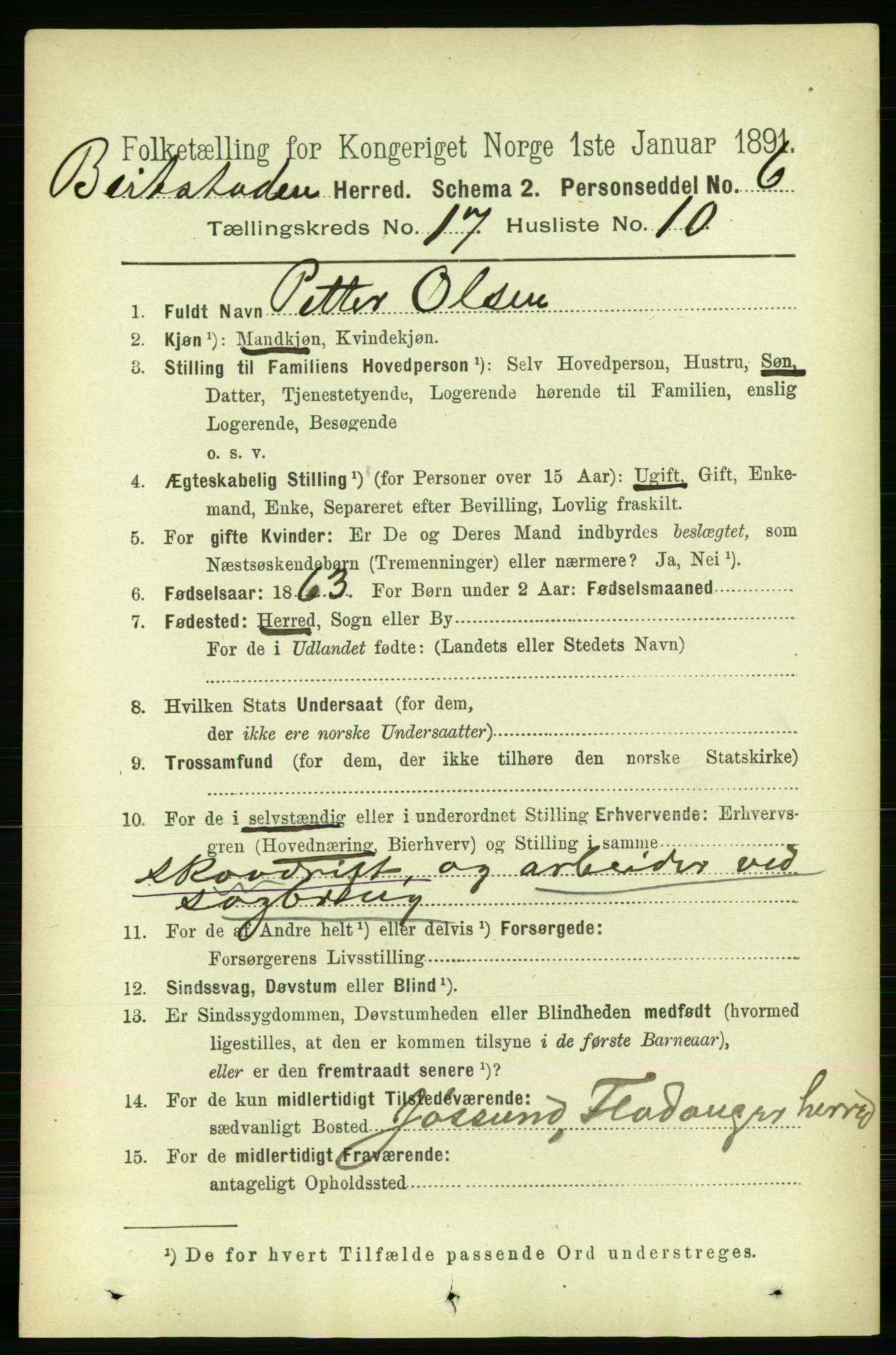 RA, 1891 census for 1727 Beitstad, 1891, p. 4443