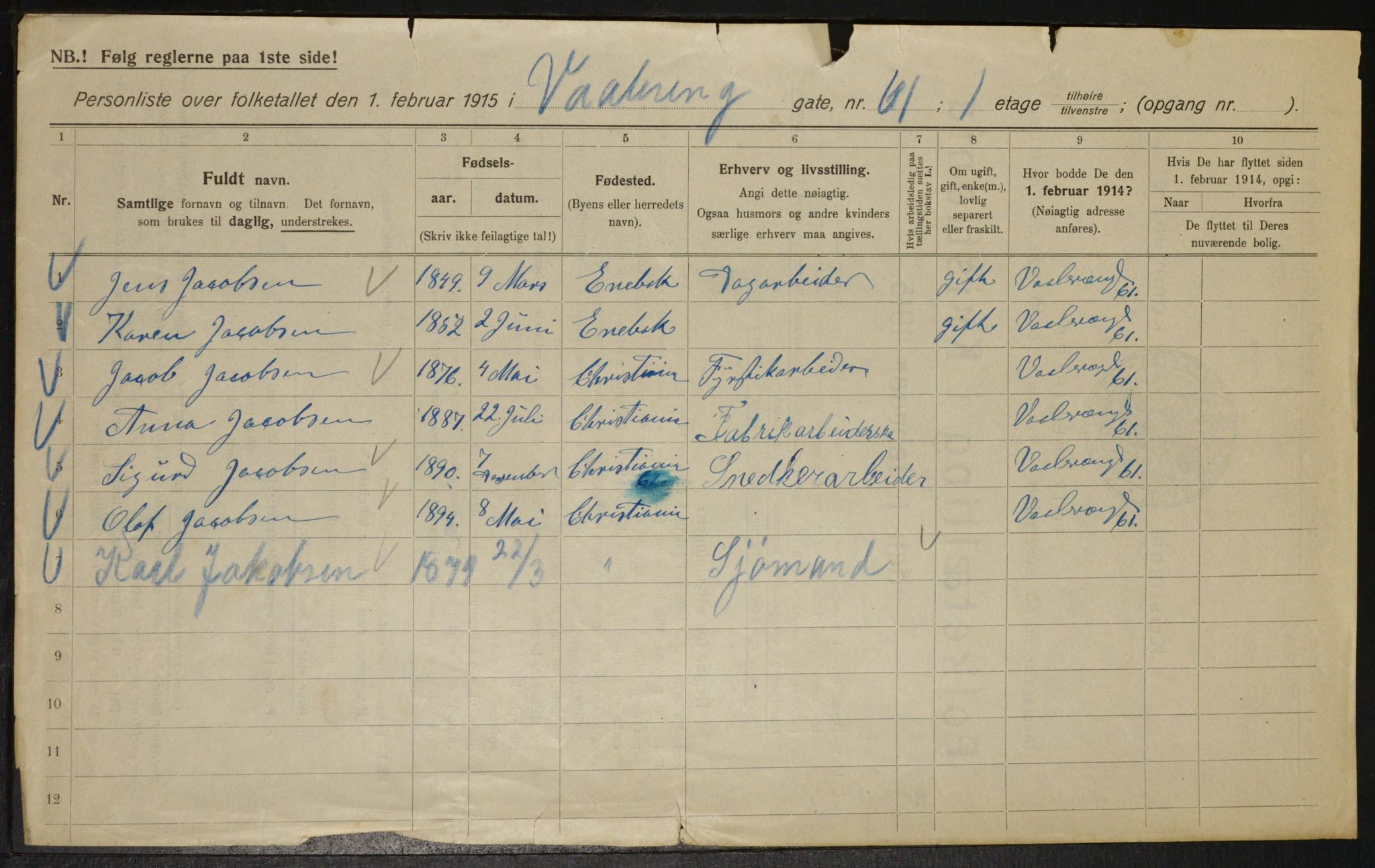 OBA, Municipal Census 1915 for Kristiania, 1915, p. 126829