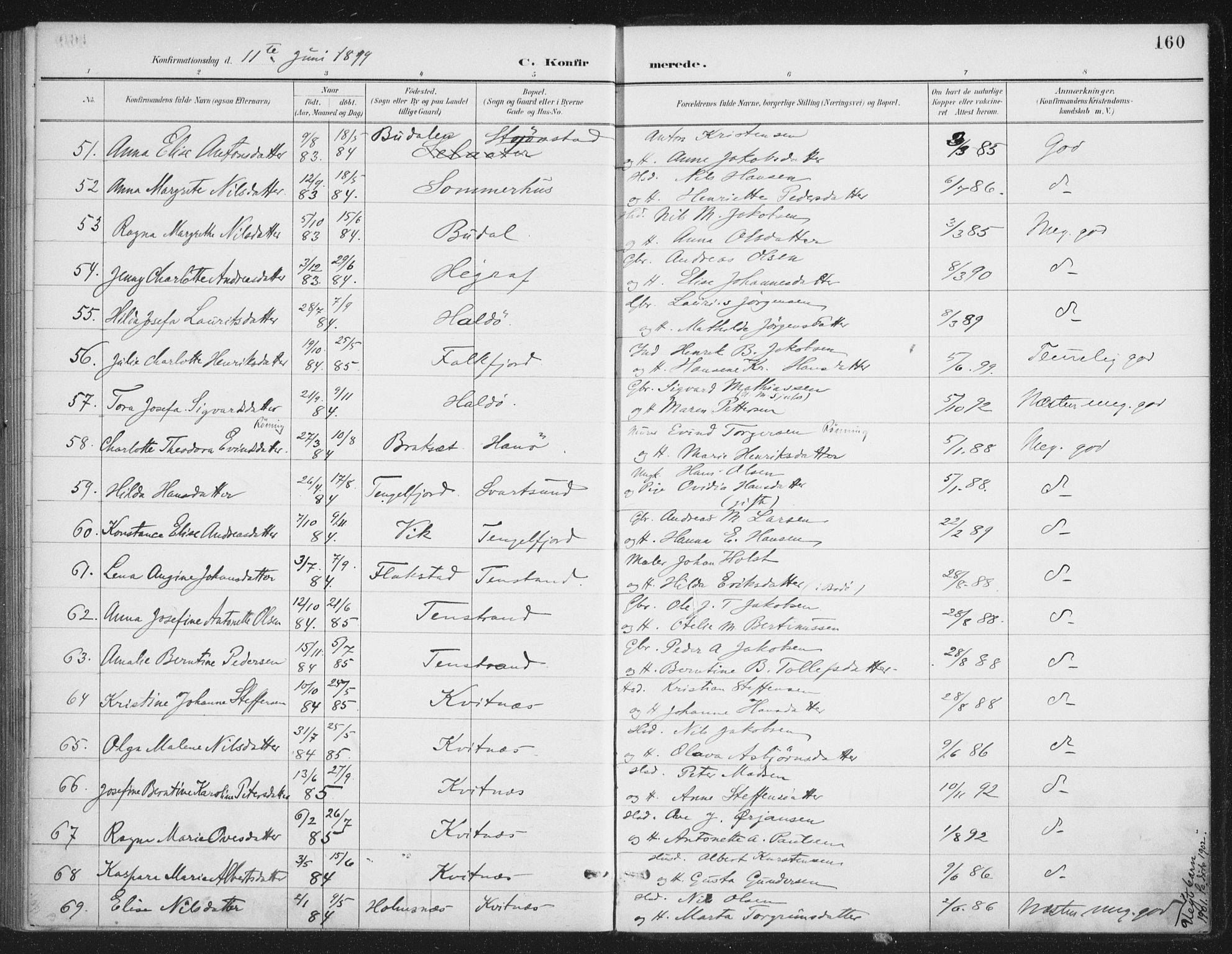Ministerialprotokoller, klokkerbøker og fødselsregistre - Nordland, AV/SAT-A-1459/888/L1245: Parish register (official) no. 888A11, 1888-1900, p. 160