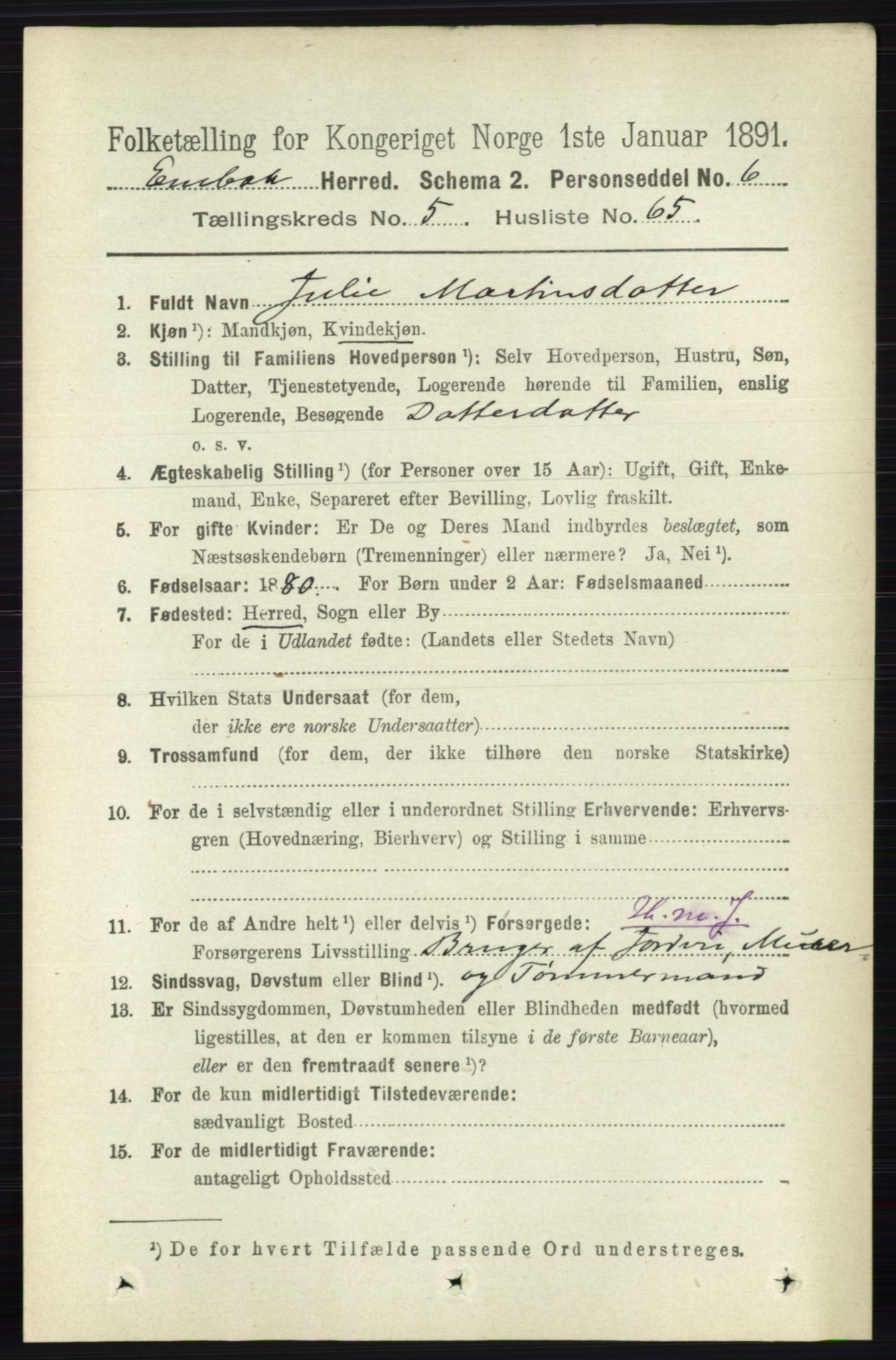 RA, 1891 census for 0229 Enebakk, 1891, p. 2387