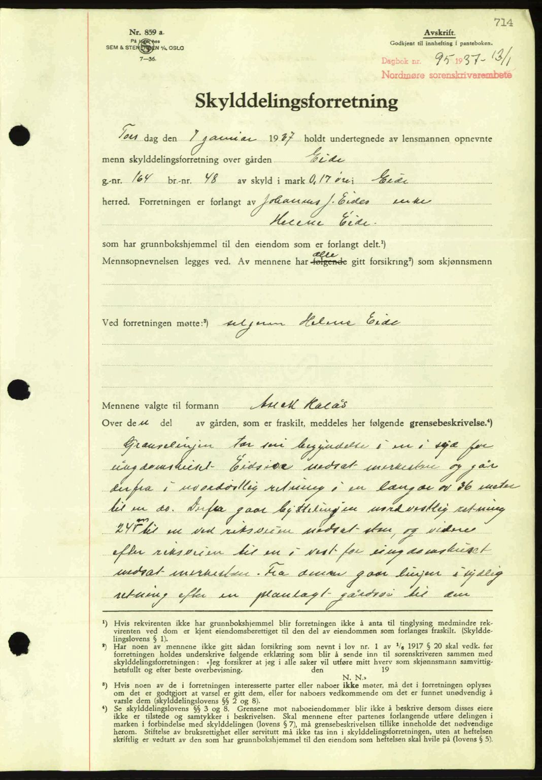 Nordmøre sorenskriveri, AV/SAT-A-4132/1/2/2Ca: Mortgage book no. A80, 1936-1937, Diary no: : 95/1937