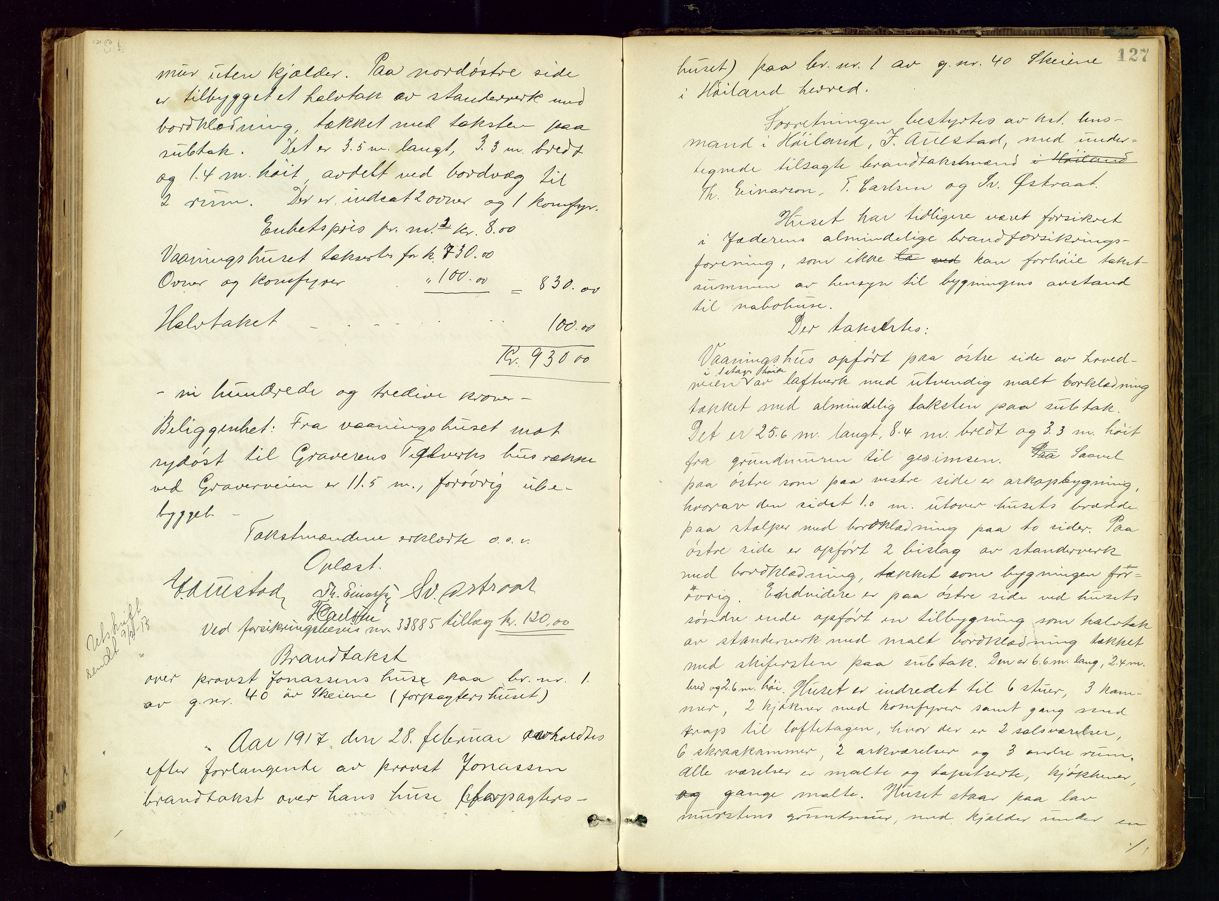 Høyland/Sandnes lensmannskontor, SAST/A-100166/Goa/L0002: "Brandtaxtprotokol for Landafdelingen i Høiland", 1880-1917, p. 126b-127a