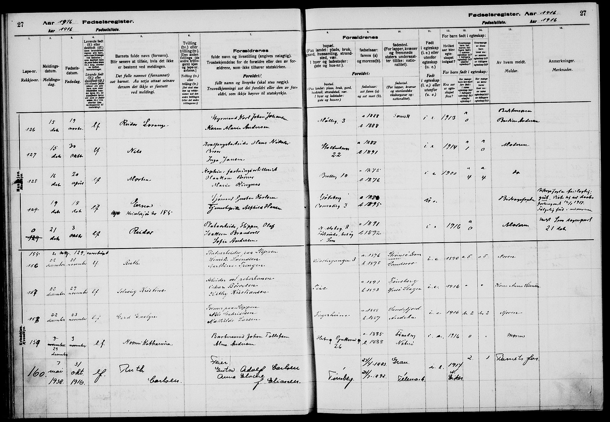 Tønsberg kirkebøker, AV/SAKO-A-330/J/Ja/L0001: Birth register no. 1, 1916-1922, p. 27