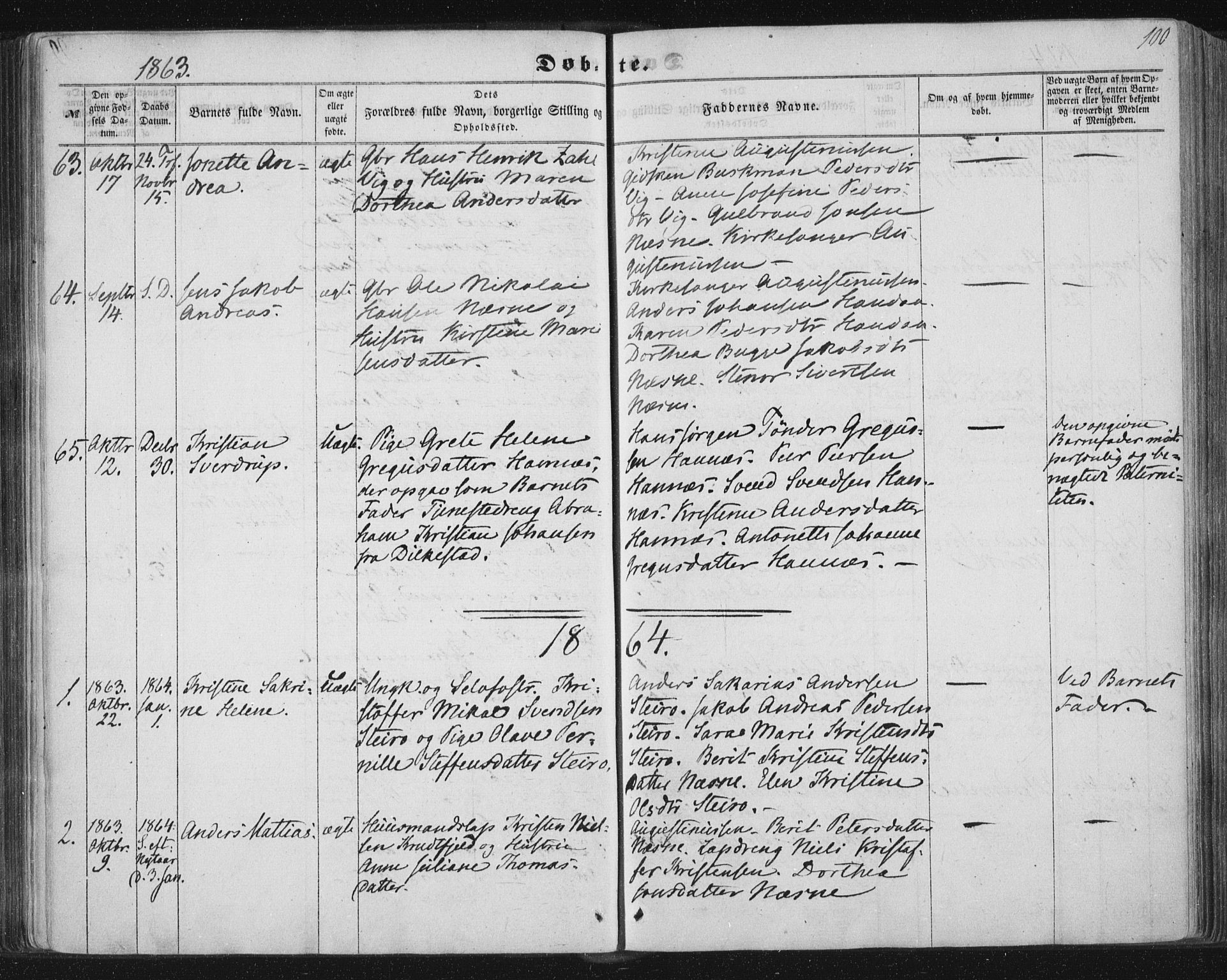 Ministerialprotokoller, klokkerbøker og fødselsregistre - Nordland, SAT/A-1459/838/L0550: Parish register (official) no. 838A08, 1855-1865, p. 100