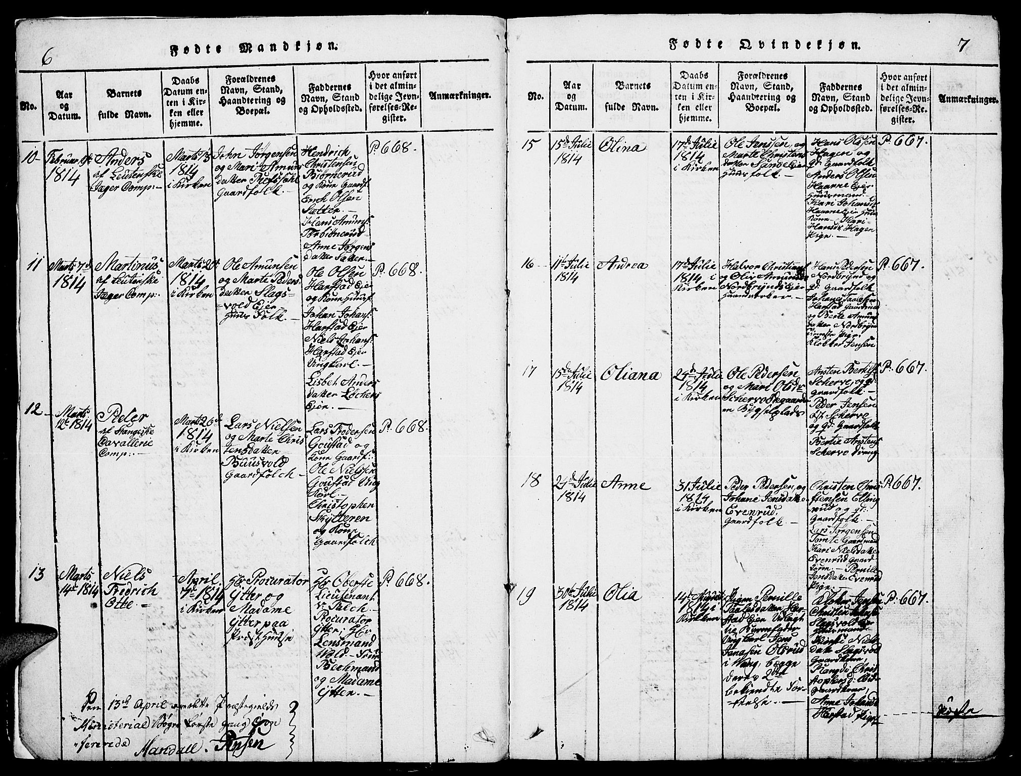 Romedal prestekontor, AV/SAH-PREST-004/L/L0005: Parish register (copy) no. 5, 1814-1829, p. 6-7