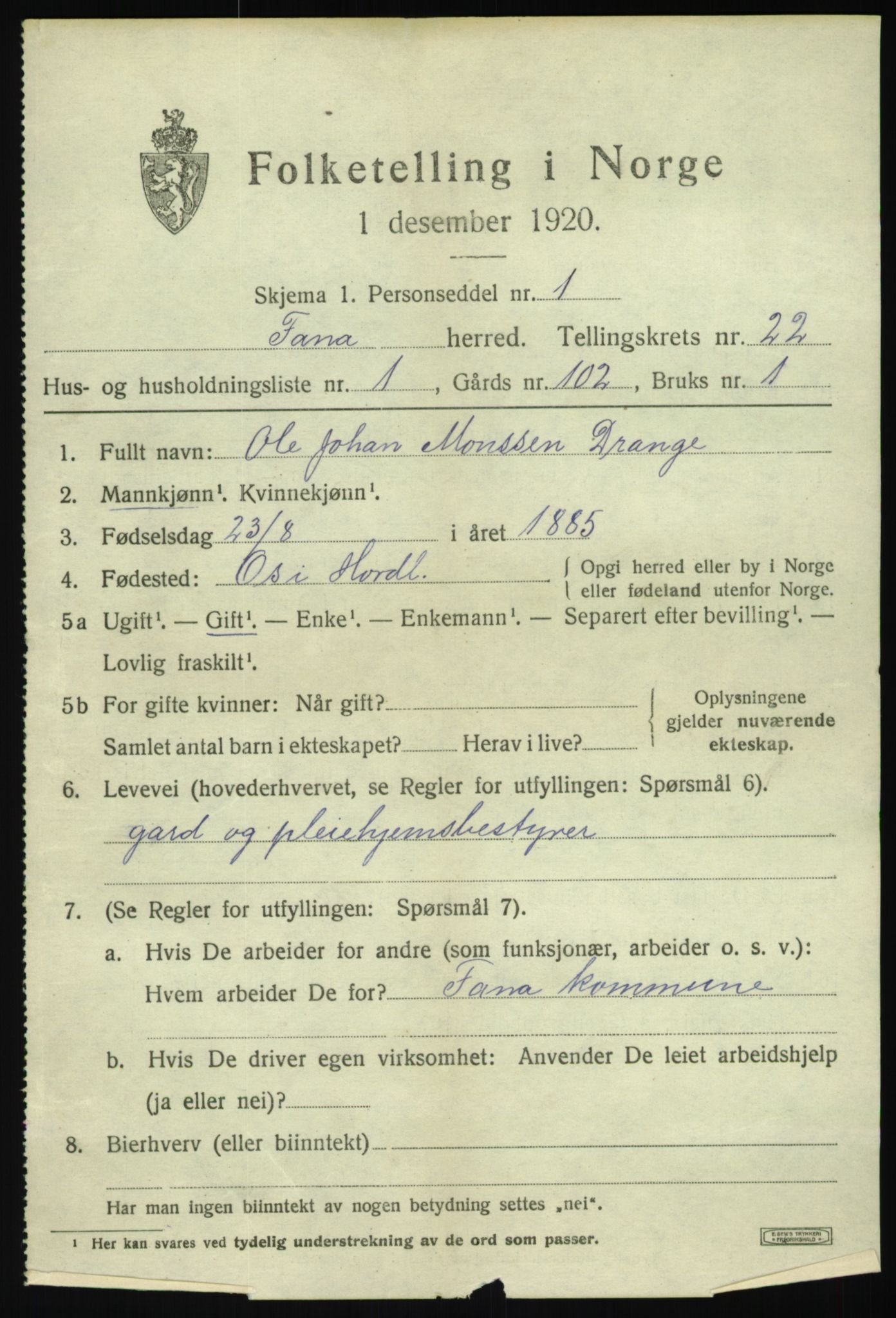 SAB, 1920 census for Fana, 1920, p. 25531