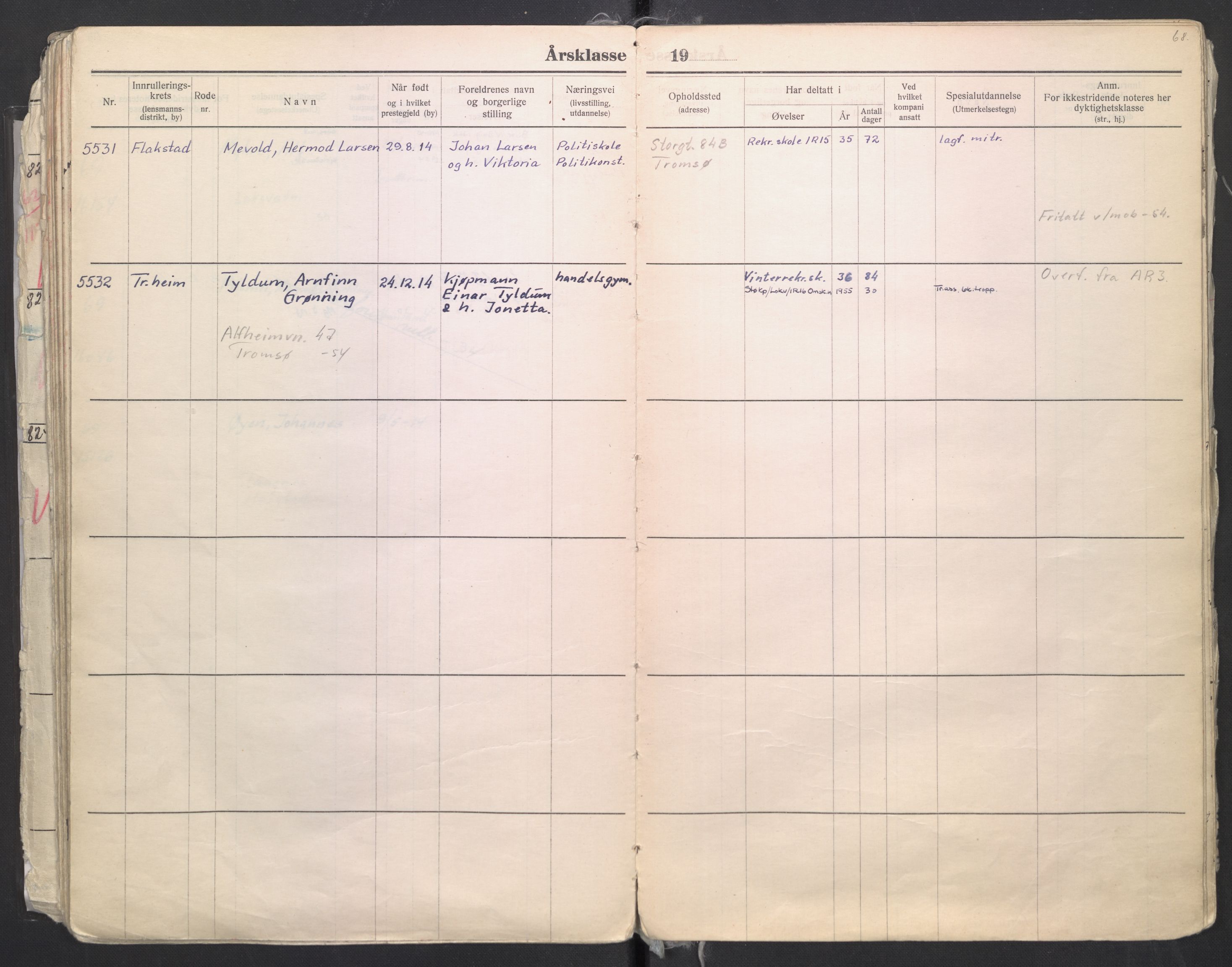 Forsvaret, Troms infanteriregiment nr. 16, AV/RA-RAFA-3146/P/Pa/L0006/0008: Ruller / Rulle for regimentets menige mannskaper, årsklasse 1935, 1935, p. 68