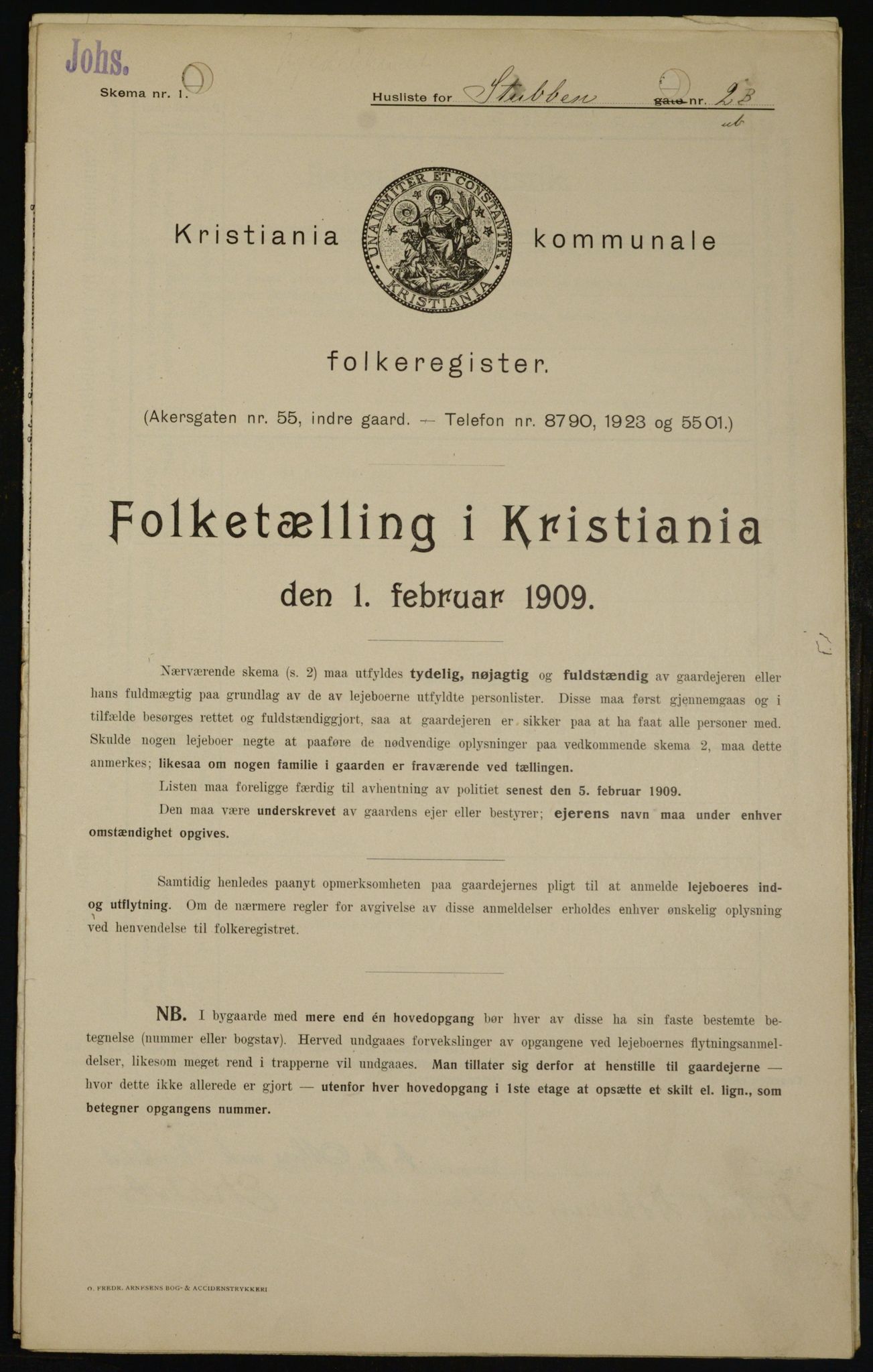 OBA, Municipal Census 1909 for Kristiania, 1909, p. 94498