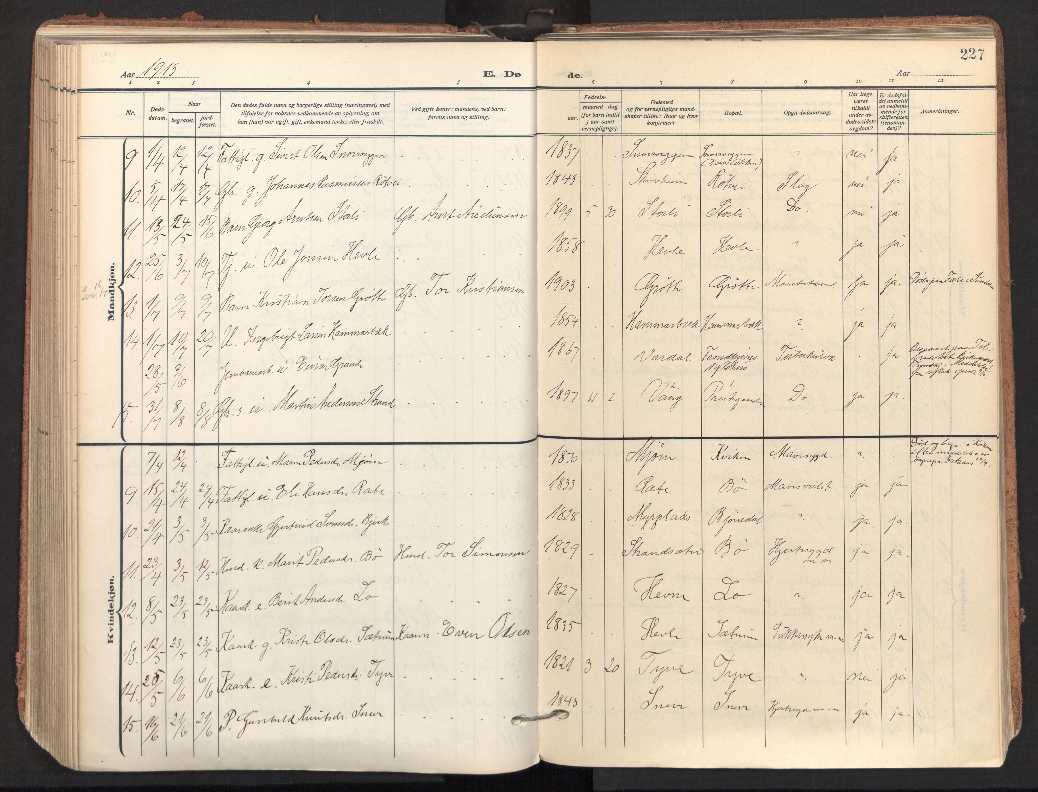 Ministerialprotokoller, klokkerbøker og fødselsregistre - Sør-Trøndelag, AV/SAT-A-1456/678/L0909: Parish register (official) no. 678A17, 1912-1930, p. 227