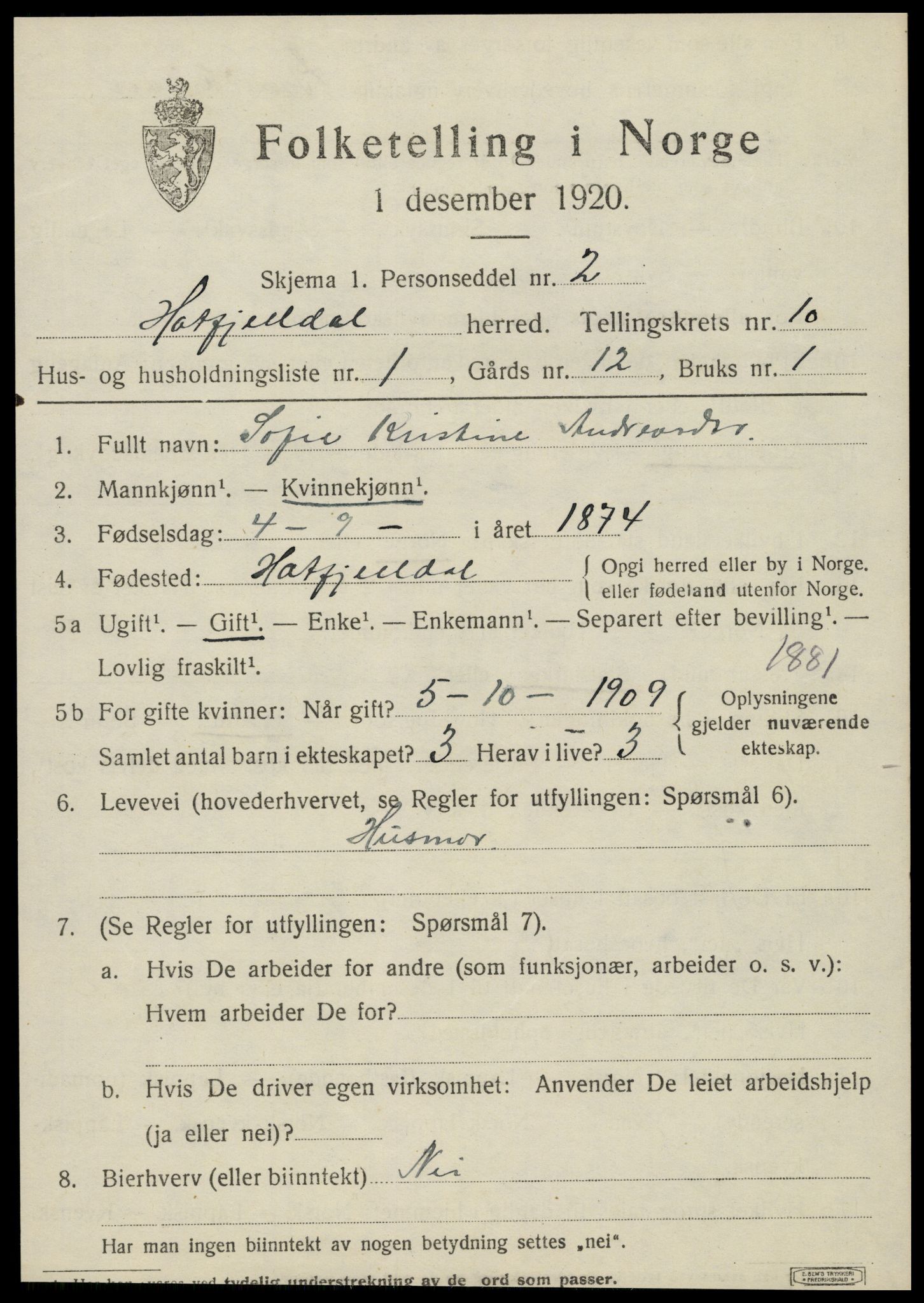 SAT, 1920 census for Hattfjelldal, 1920, p. 2282