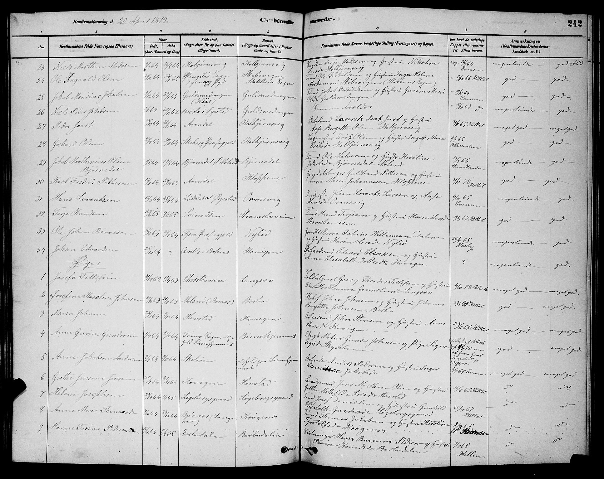 Barbu sokneprestkontor, AV/SAK-1111-0003/F/Fb/L0001: Parish register (copy) no. B 1, 1878-1890, p. 242