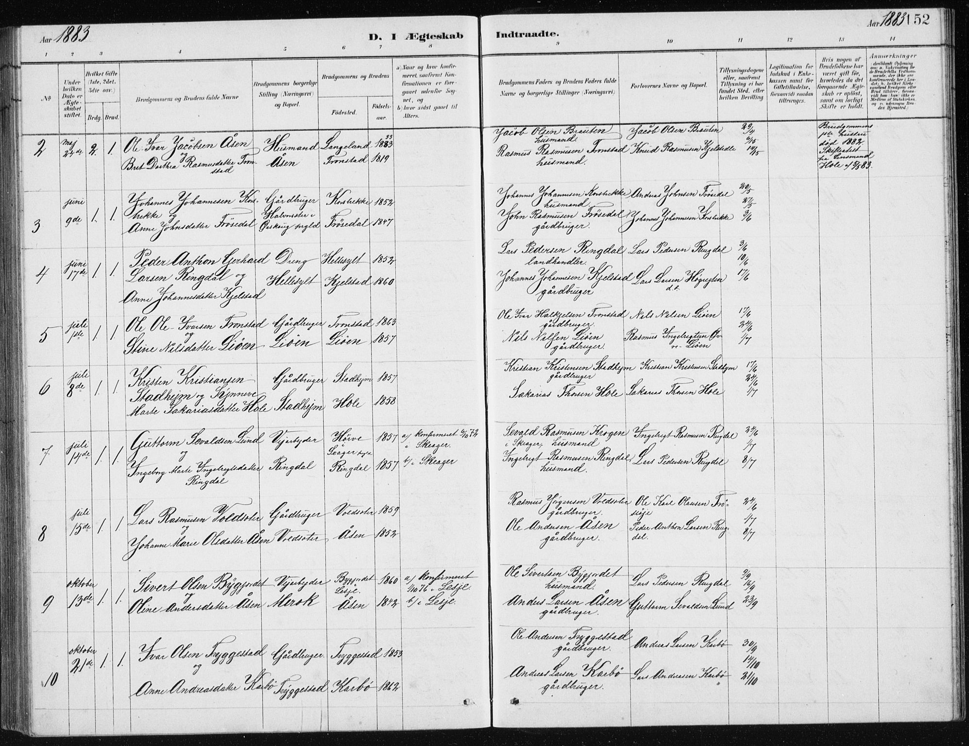 Ministerialprotokoller, klokkerbøker og fødselsregistre - Møre og Romsdal, AV/SAT-A-1454/517/L0230: Parish register (copy) no. 517C03, 1879-1912, p. 152