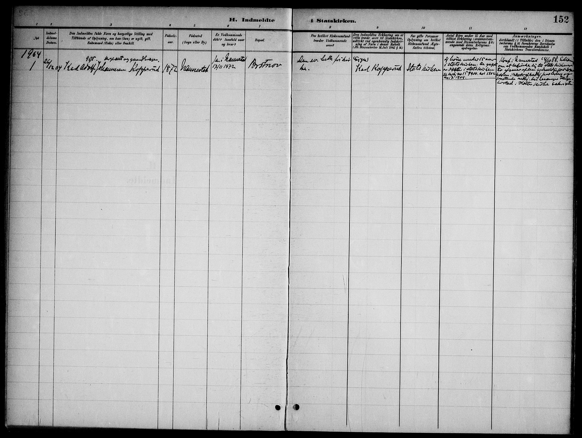 Nannestad prestekontor Kirkebøker, SAO/A-10414a/G/Gb/L0001: Parish register (copy) no. II 1, 1901-1917, p. 152