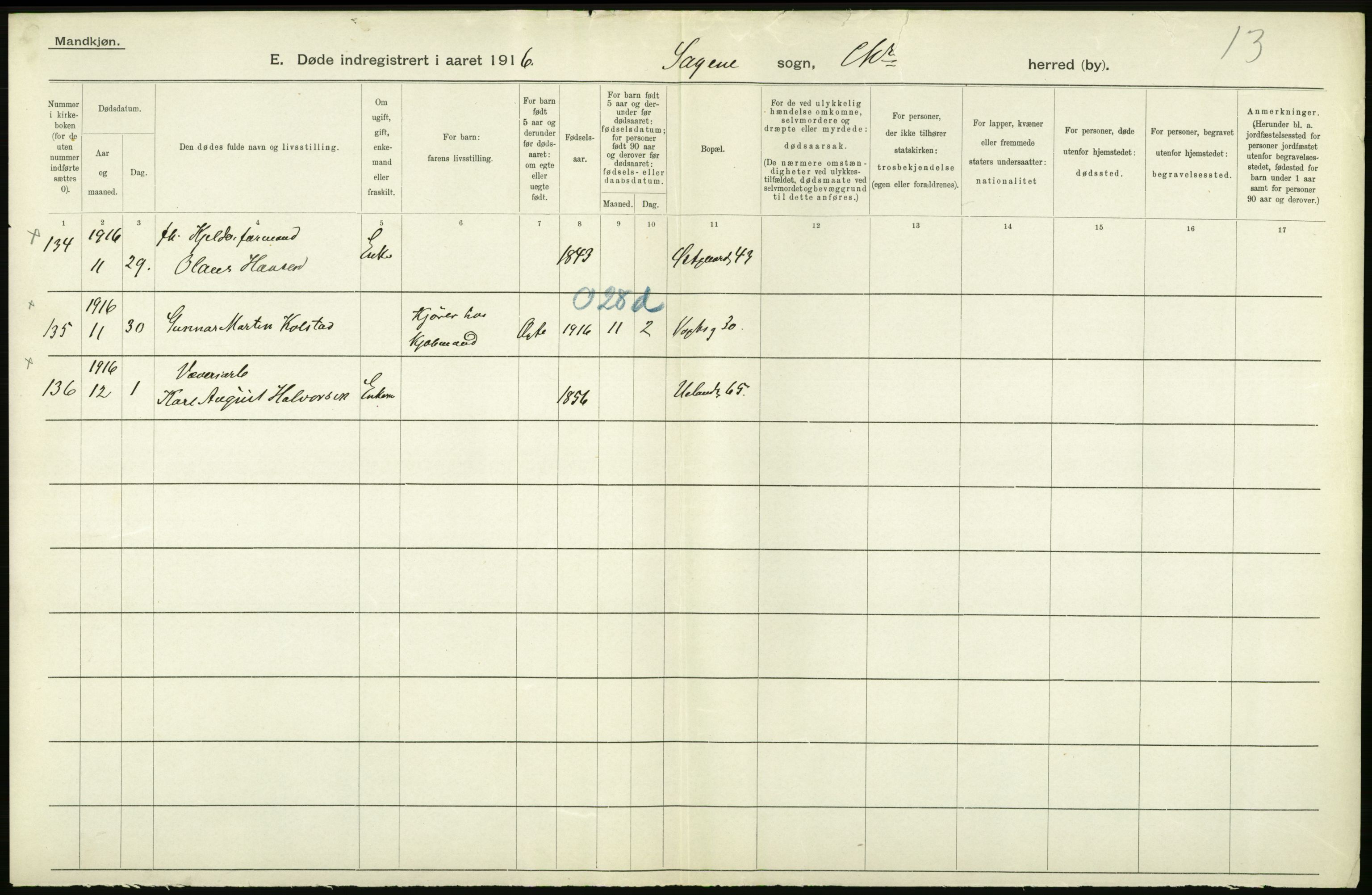 Statistisk sentralbyrå, Sosiodemografiske emner, Befolkning, AV/RA-S-2228/D/Df/Dfb/Dfbf/L0010: Kristiania: Døde, dødfødte., 1916, p. 258