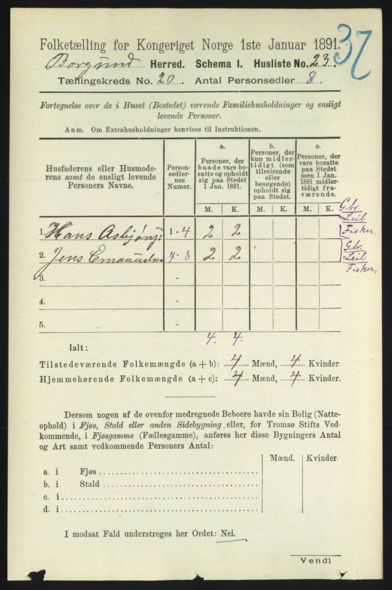 RA, 1891 census for 1531 Borgund, 1891, p. 6106