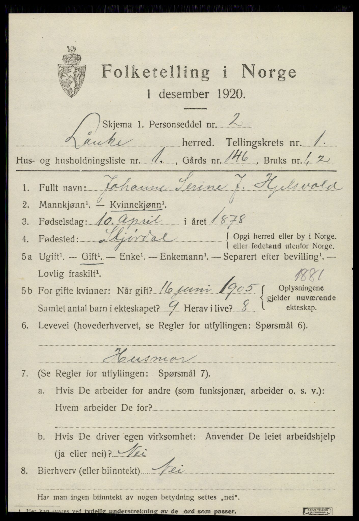 SAT, 1920 census for Lånke, 1920, p. 560