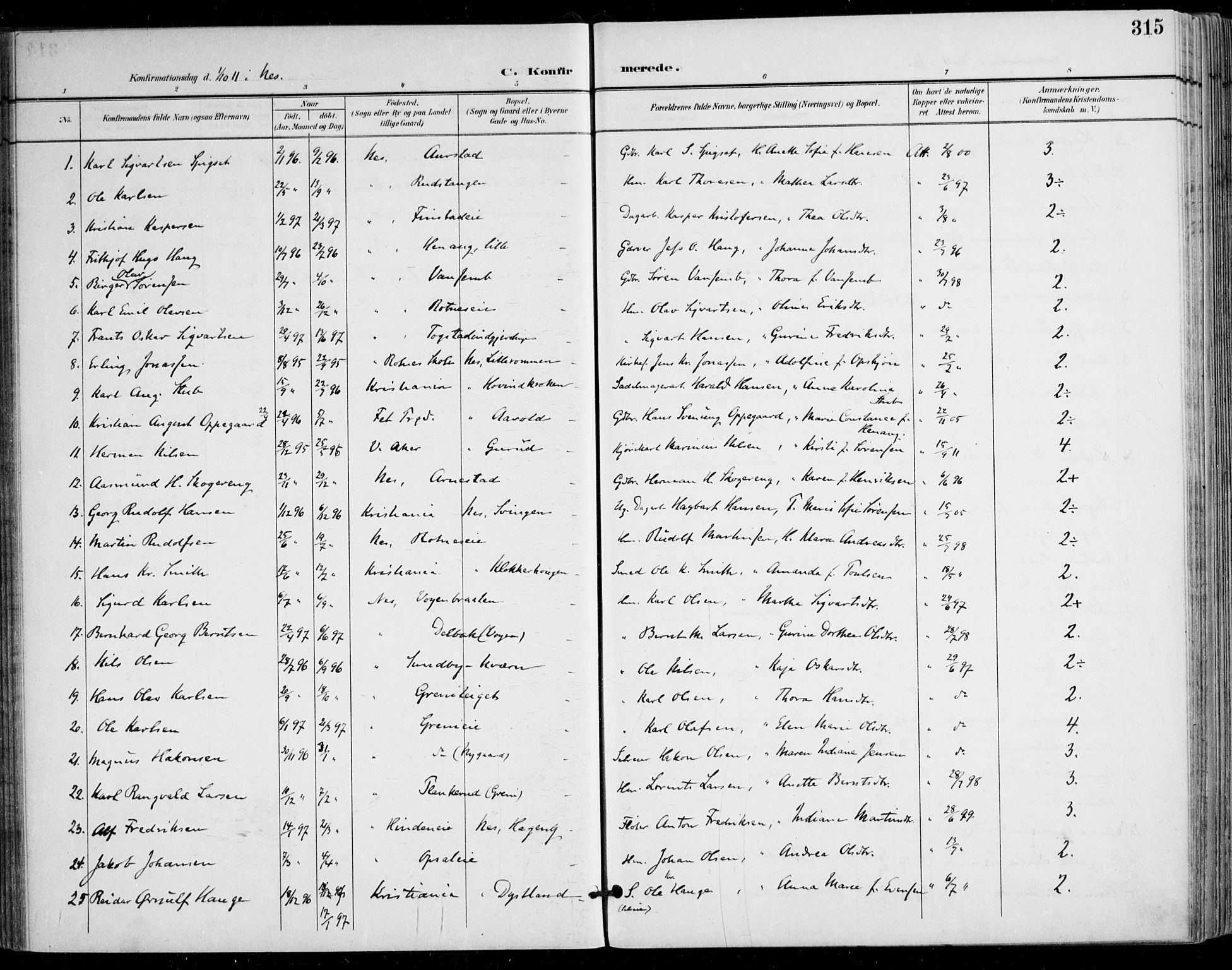 Nes prestekontor Kirkebøker, AV/SAO-A-10410/F/Fa/L0011: Parish register (official) no. I 11, 1899-1918, p. 315