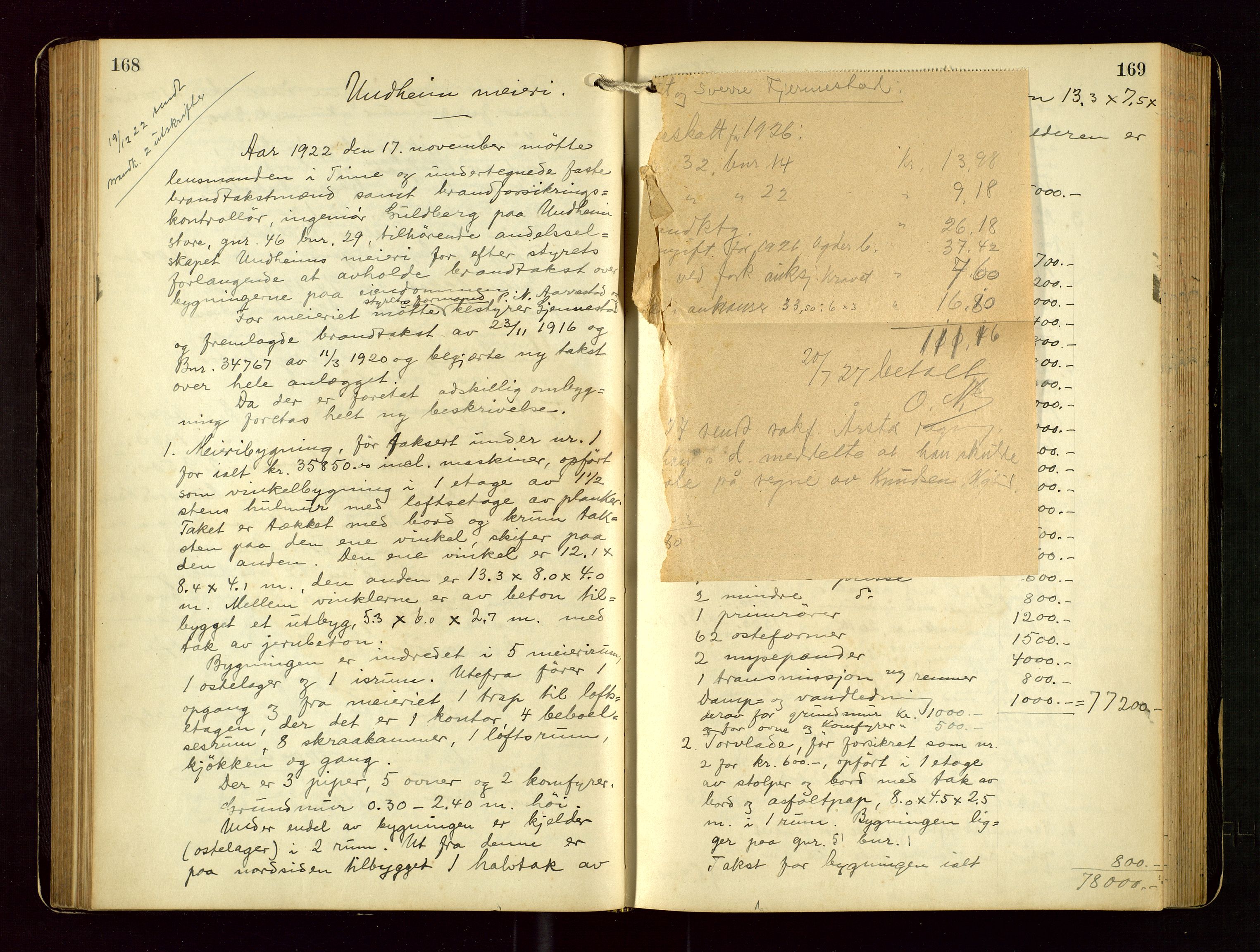 Time lensmannskontor, AV/SAST-A-100420/Goa/L0003: "Brandtakstprotokol", 1918-1944, p. 168-169