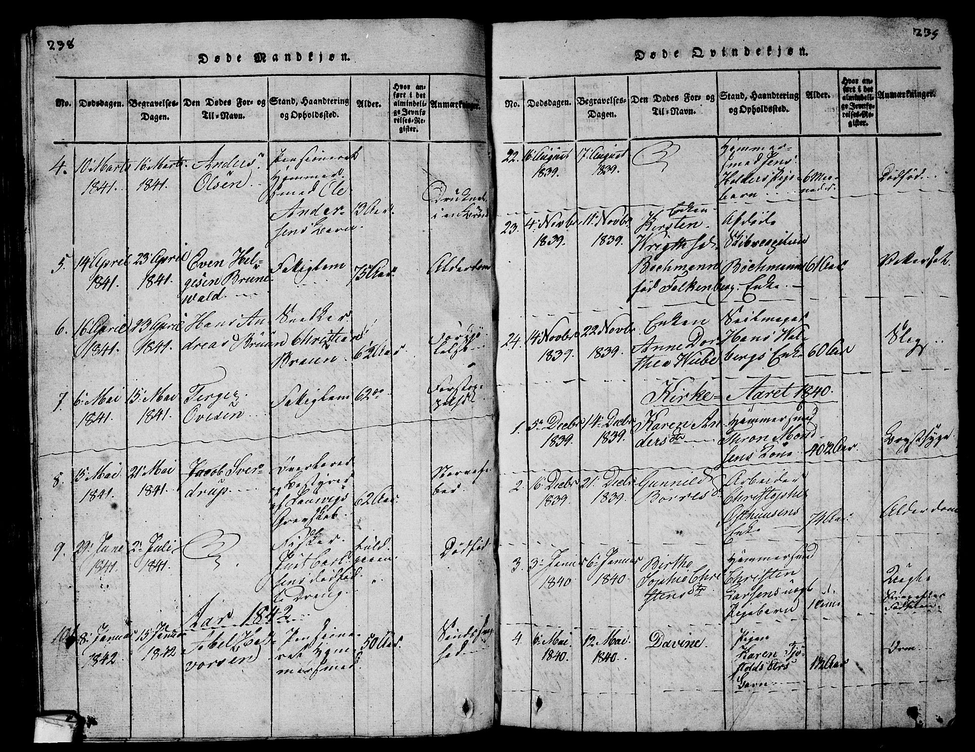 Larvik kirkebøker, AV/SAKO-A-352/G/Gb/L0001: Parish register (copy) no. II 1, 1818-1843, p. 238-239