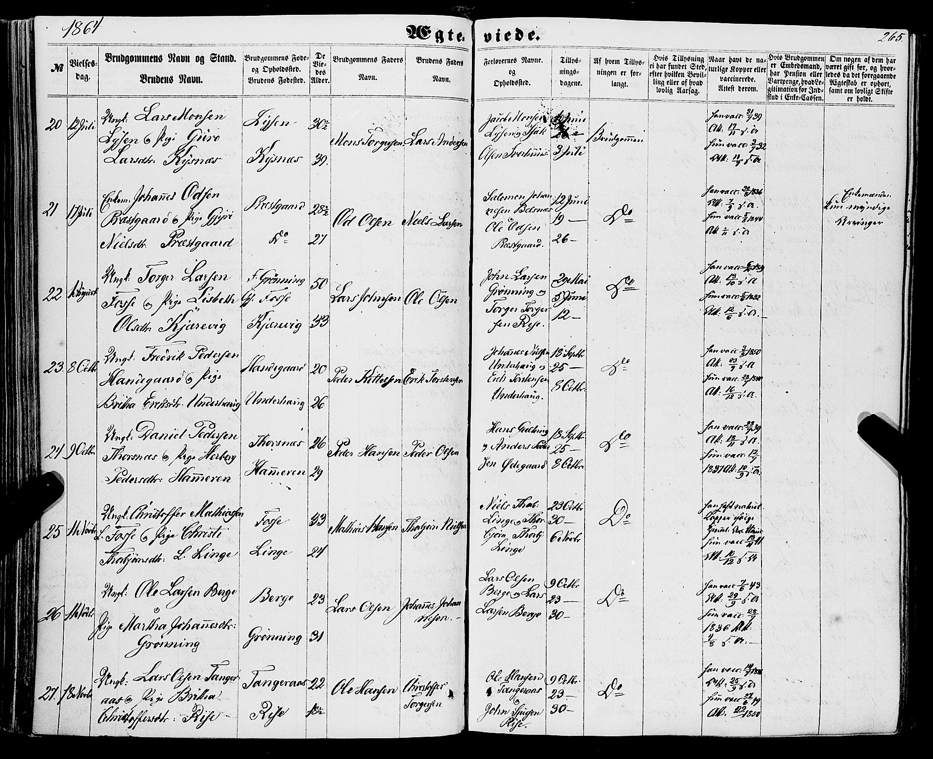 Strandebarm sokneprestembete, AV/SAB-A-78401/H/Haa: Parish register (official) no. A 8, 1858-1872, p. 265