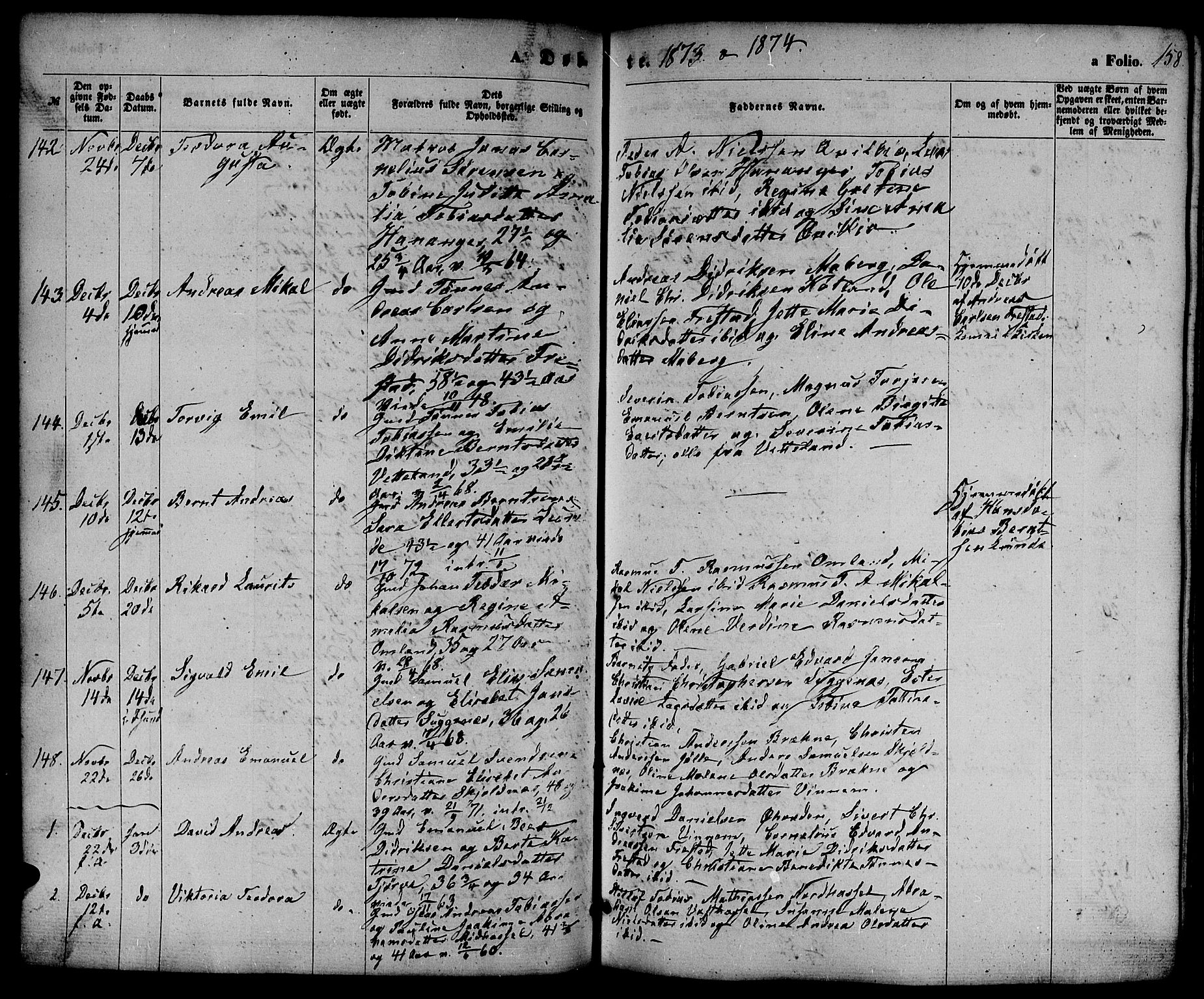 Lista sokneprestkontor, AV/SAK-1111-0027/F/Fb/L0003: Parish register (copy) no. B 3, 1862-1877, p. 158