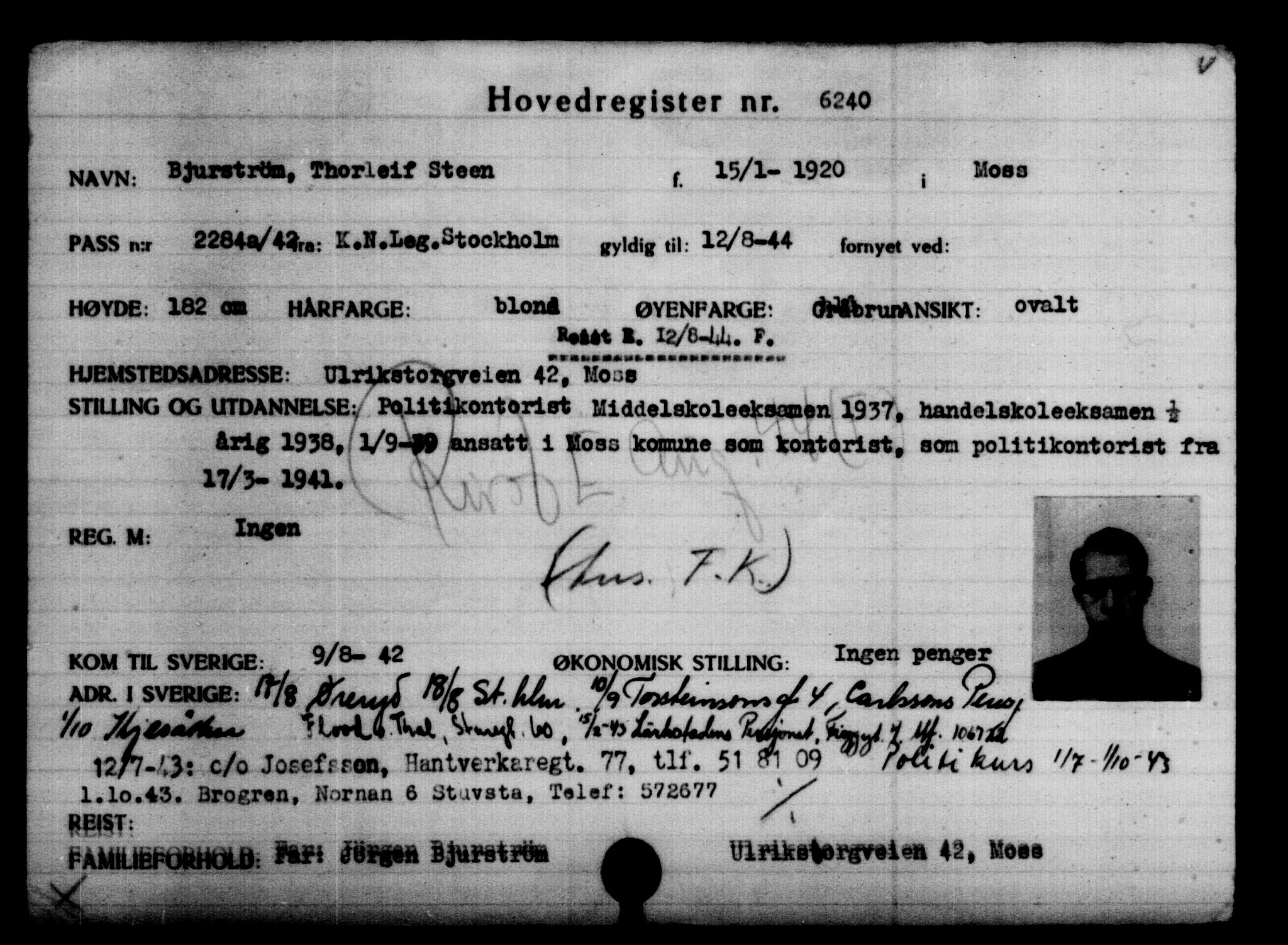 Utenriksstasjonene, Legasjonen i Stockholm, Flyktningkontoret, AV/RA-S-6753/V/Va/L0004: Kjesäterkartoteket, flyktninger med registreringsnr. 3496-6610, 1940-1945, p. 3228